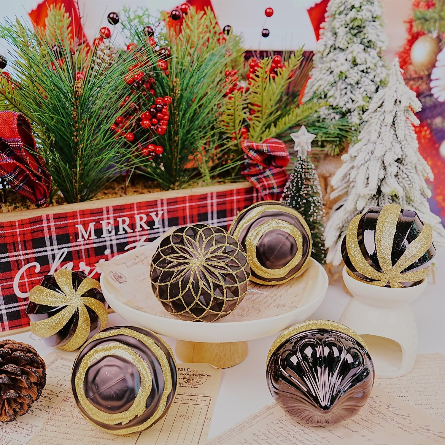 4 Piece Christmas Ornament Set for Tree and Holiday Decor