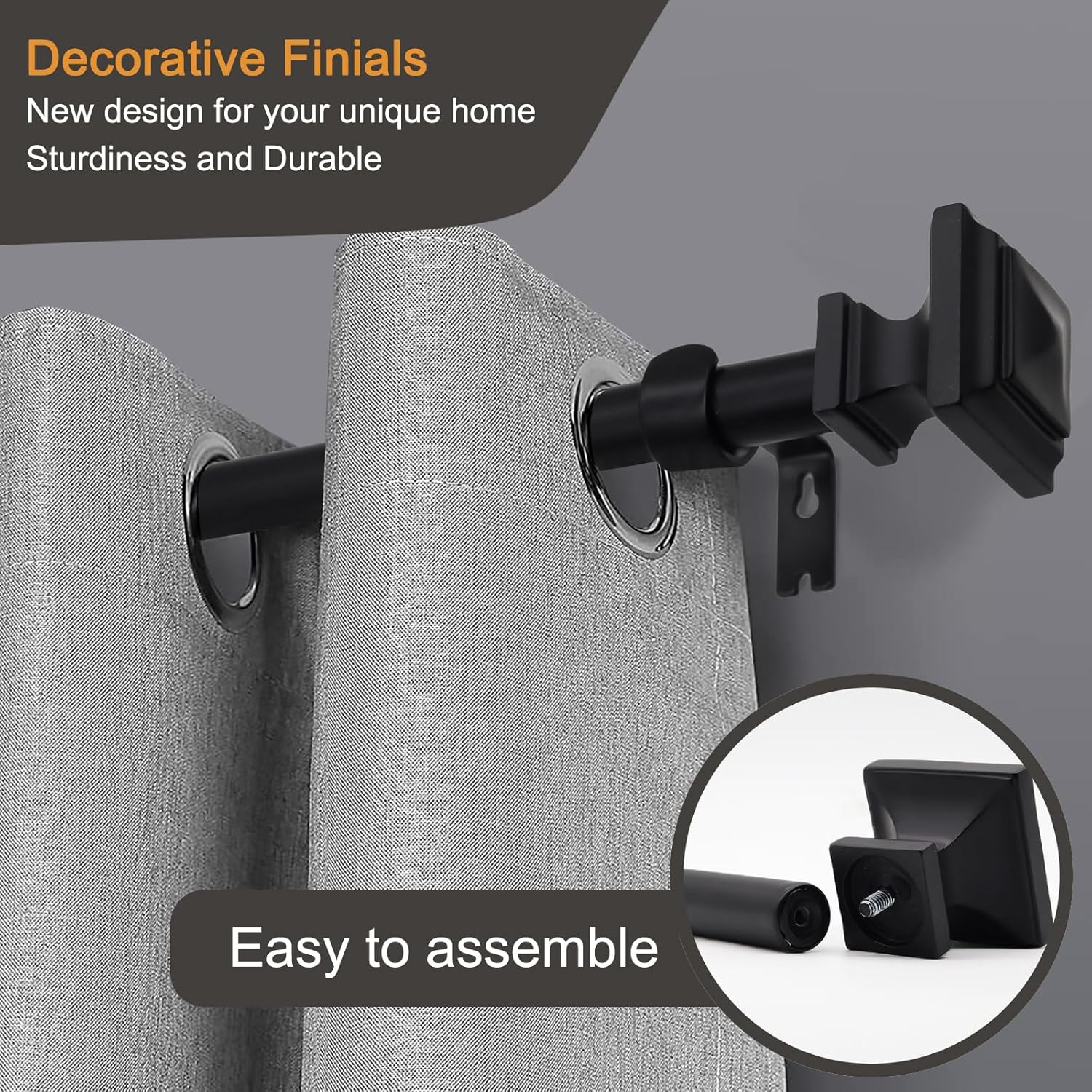 QITERI Black Adjustable Curtain Rod 32-88 Inches