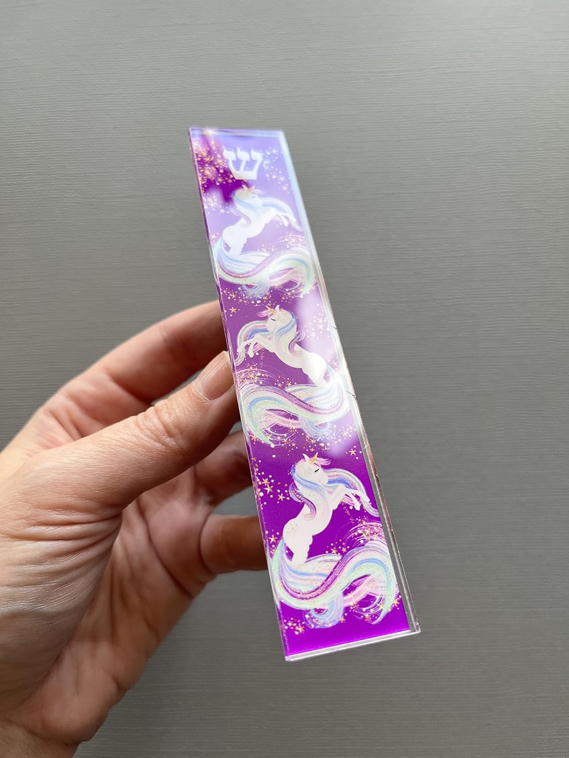 Childrens Mezuzah Scroll Case with Unicorn Design
