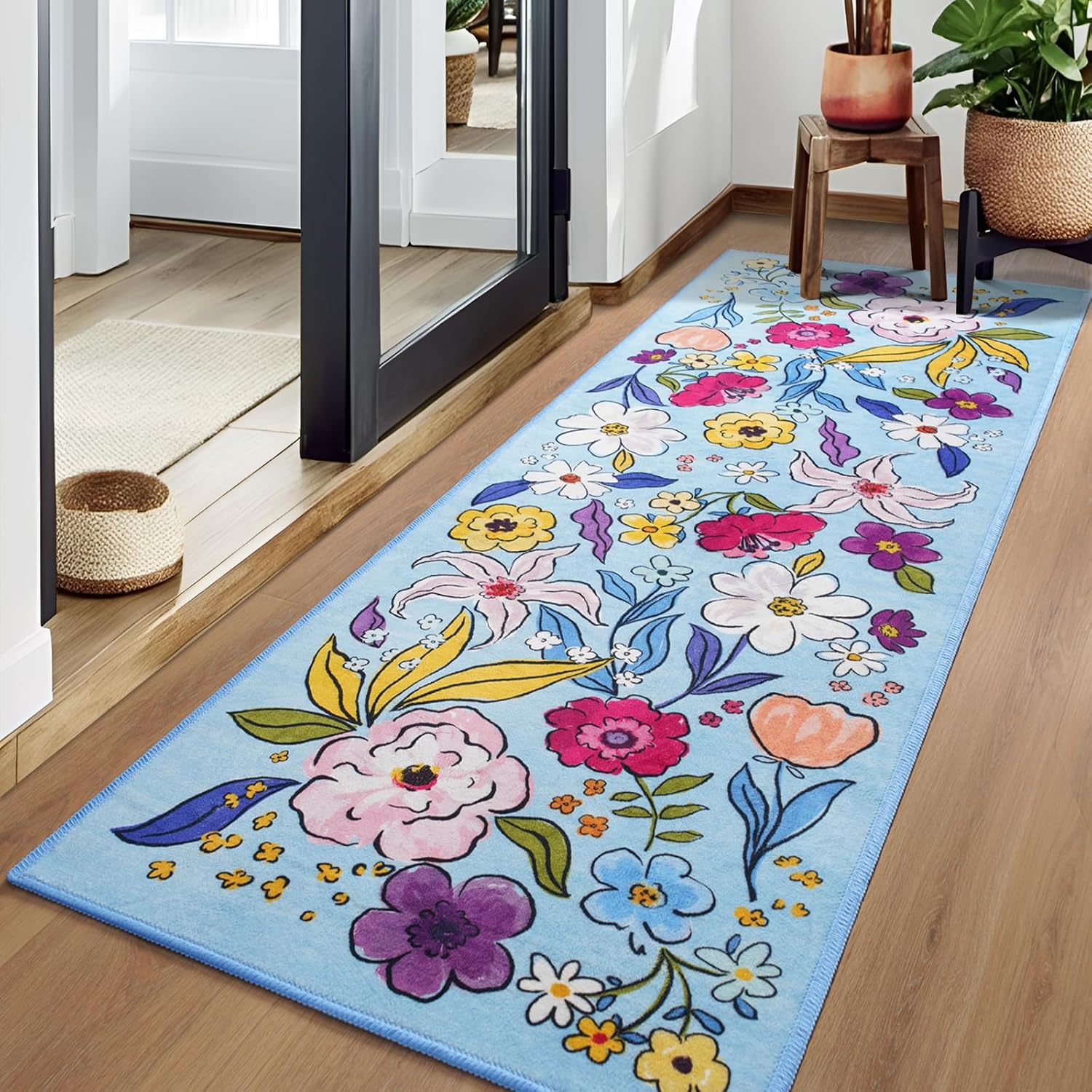 ST BRIDGE Floral Kitchen Runner Rug 2x6 Blue