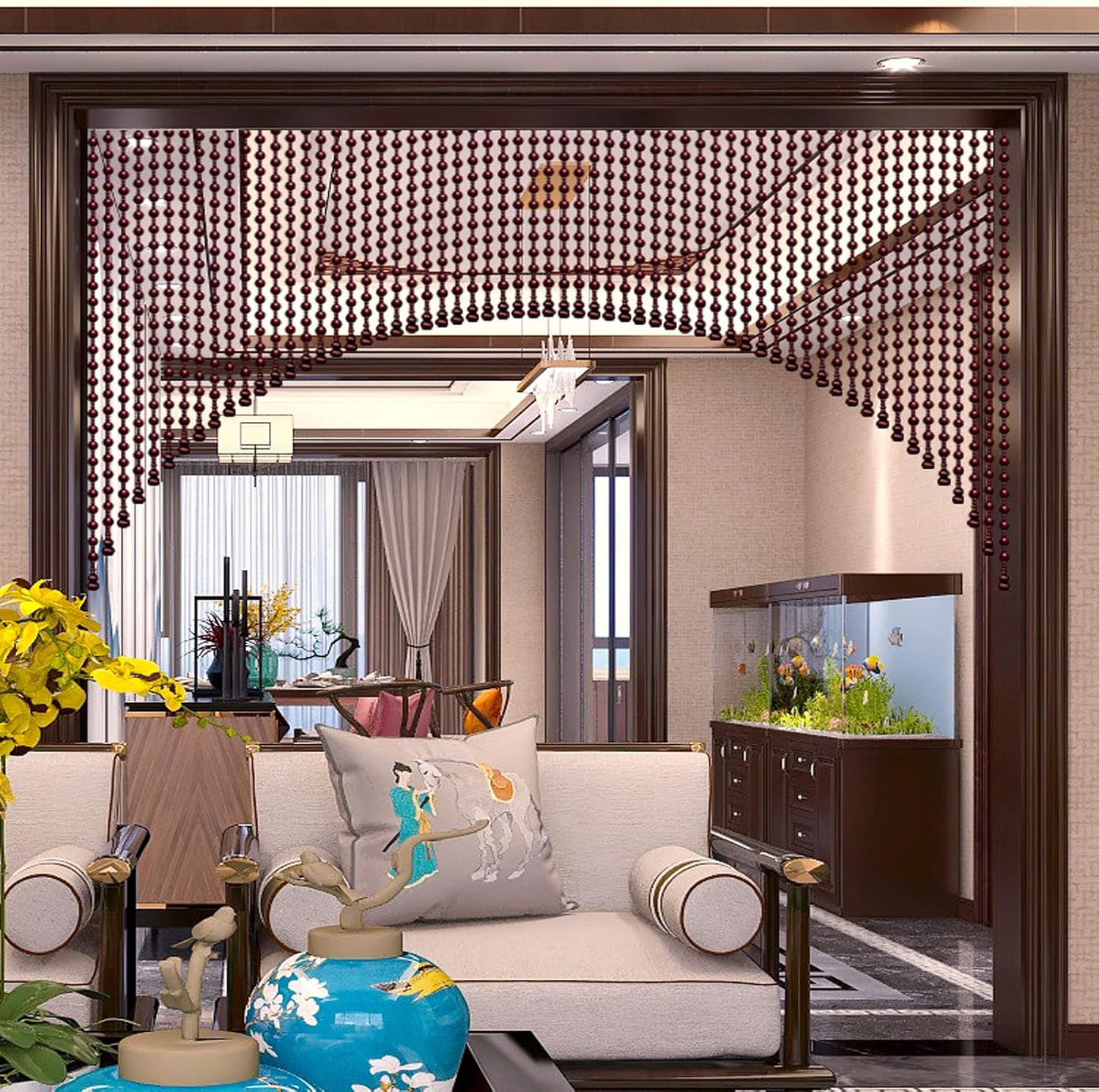 Wooden Beaded Door Curtain Screen with 21 Strands
