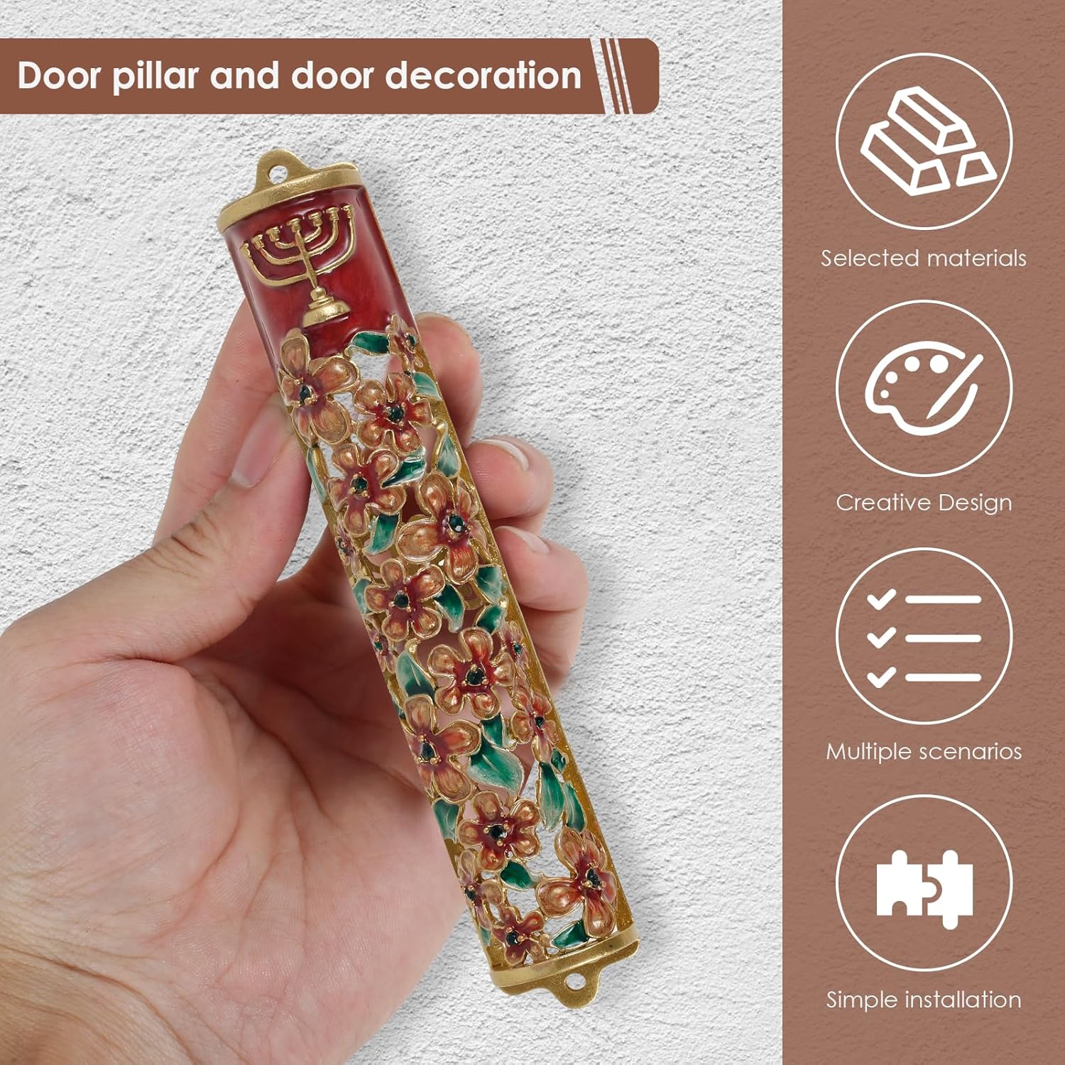 Hand Painted Golden Mezuzah Decorative Zinc Alloy Enamel Mezuzah Easy Install