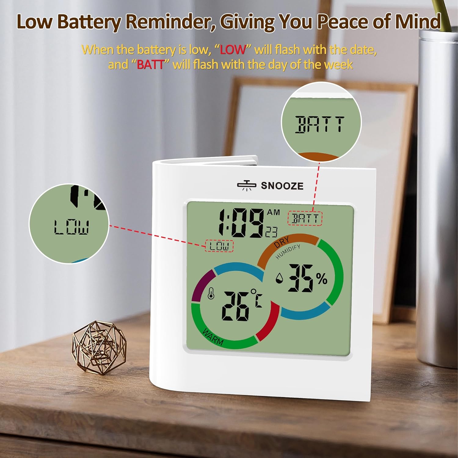 VOILEIPAGI Digital Desk Clock with Temperature Humidity Monitor