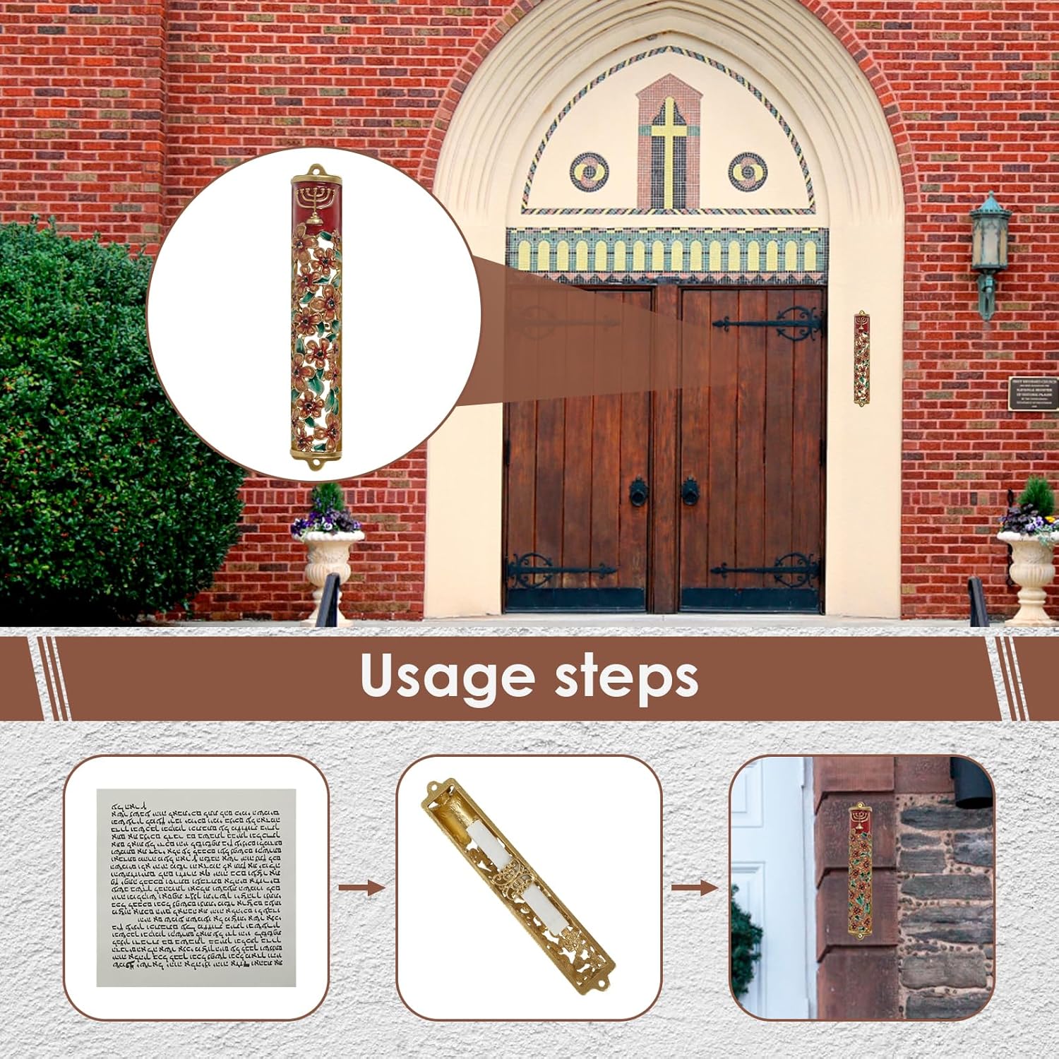 Hand Painted Golden Mezuzah Decorative Zinc Alloy Enamel Mezuzah Easy Install