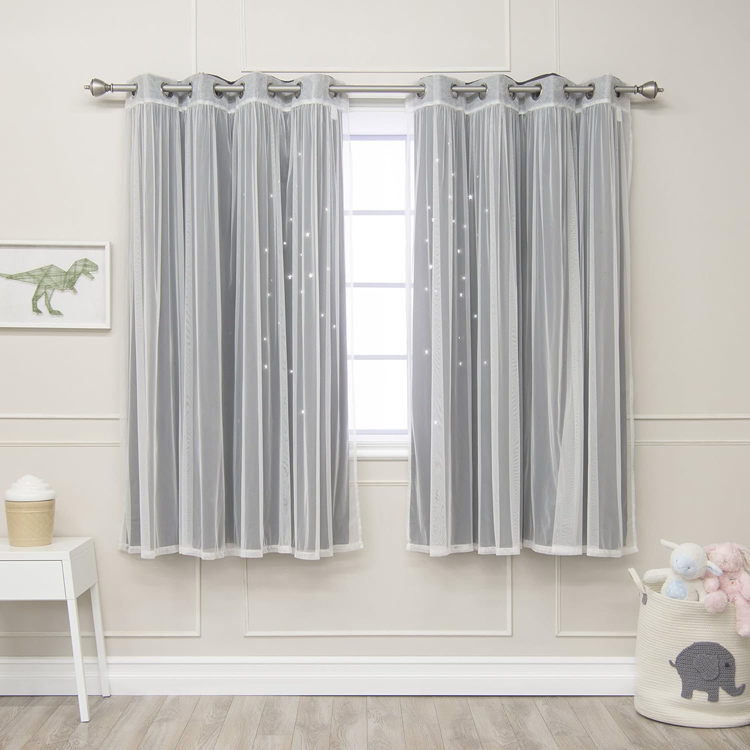 Best Home Fashion uMIXm Tulle Curtains with Star Cut Out - 52 W x 63 L - 2 Panels