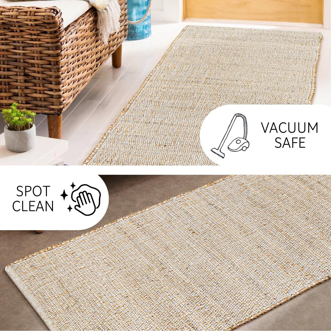 Savi Home Jute Cotton Handwoven Runner Rug 2x6 Natural Fiber Rustic Farmhouse Design