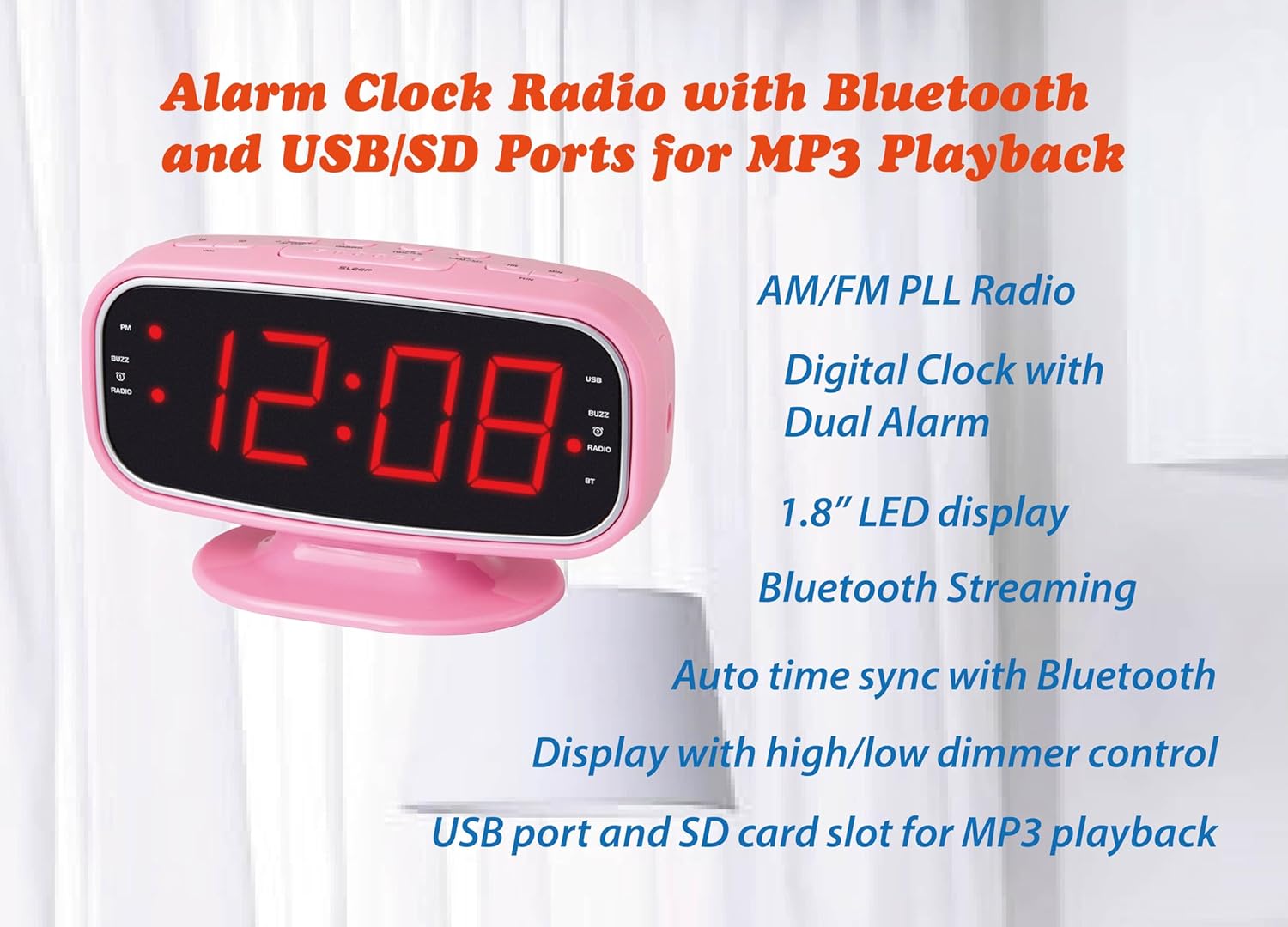 HANNLOMAX HX-153CR AM FM Radio Alarm Clock with LED Display