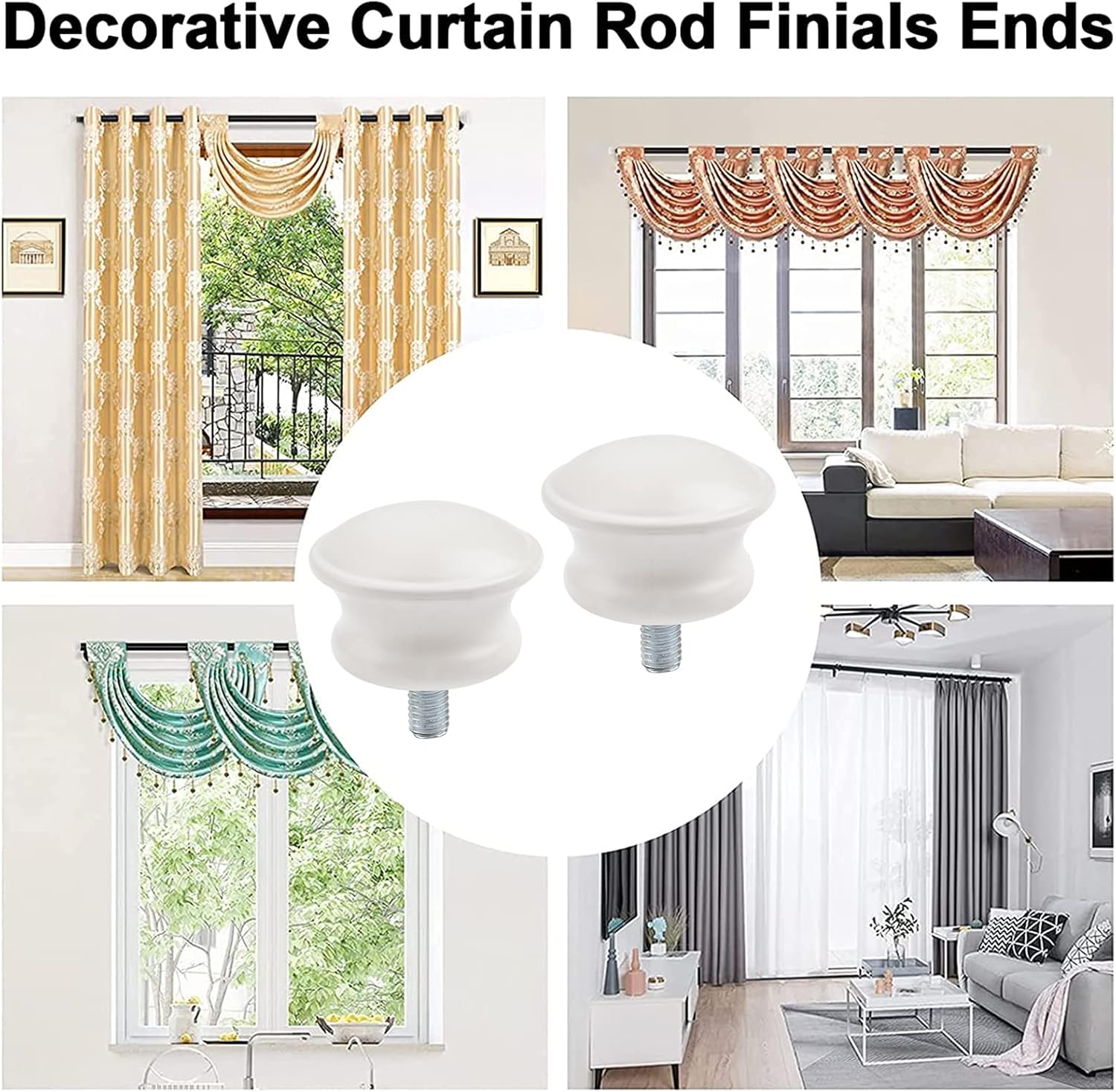 Curtain Finials 6Pcs Plastic Mushroom Shape Rod Caps White Vintage Window Decor