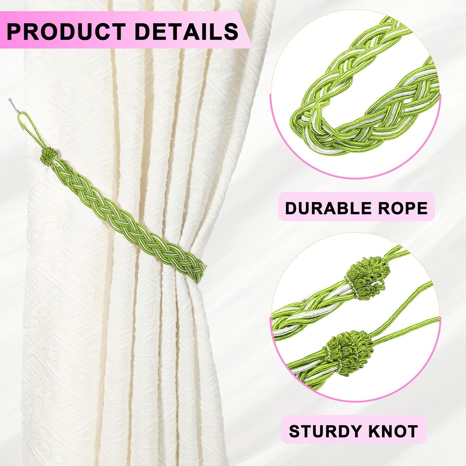 Uxcell 2 Pcs Light Green Braided Curtain Tiebacks