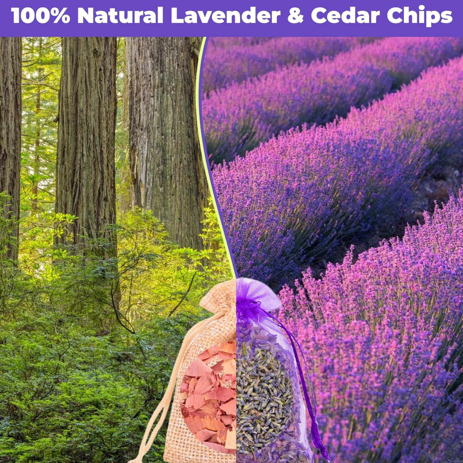 16 Pack Lavender Sachet Bags Cedar Chips Set - Natural Premium Dried Lavender Flowers for Home Fragrance