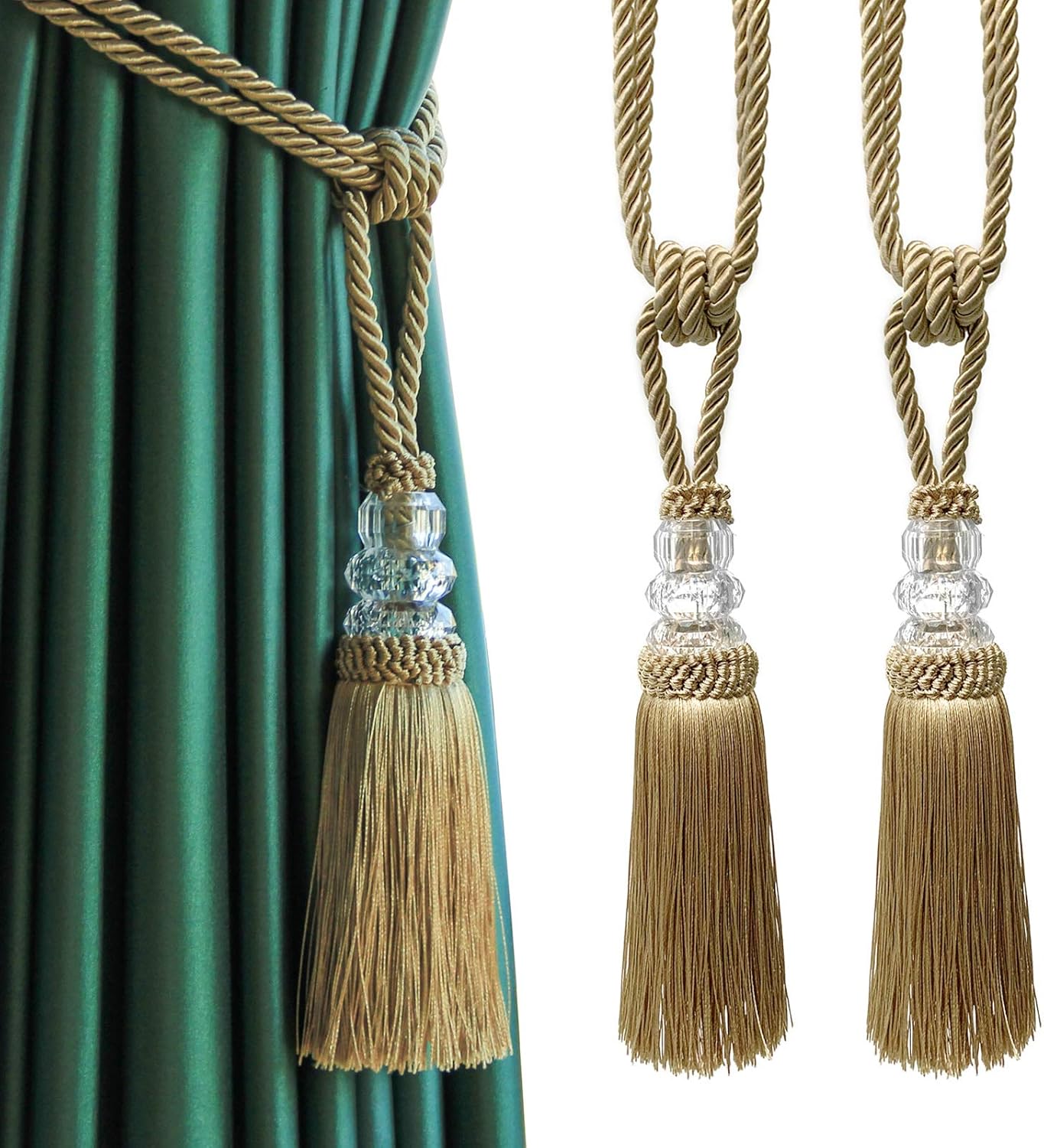 Fenghuangwu Golden Tassel Curtain Tiebacks 2 Pack Elegant Home Decor Holdbacks