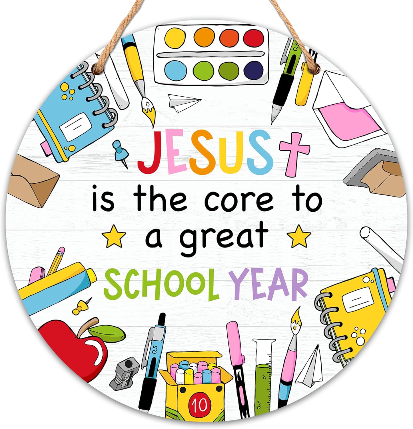 8 Inch Round Wooden Classroom Door Sign Decor