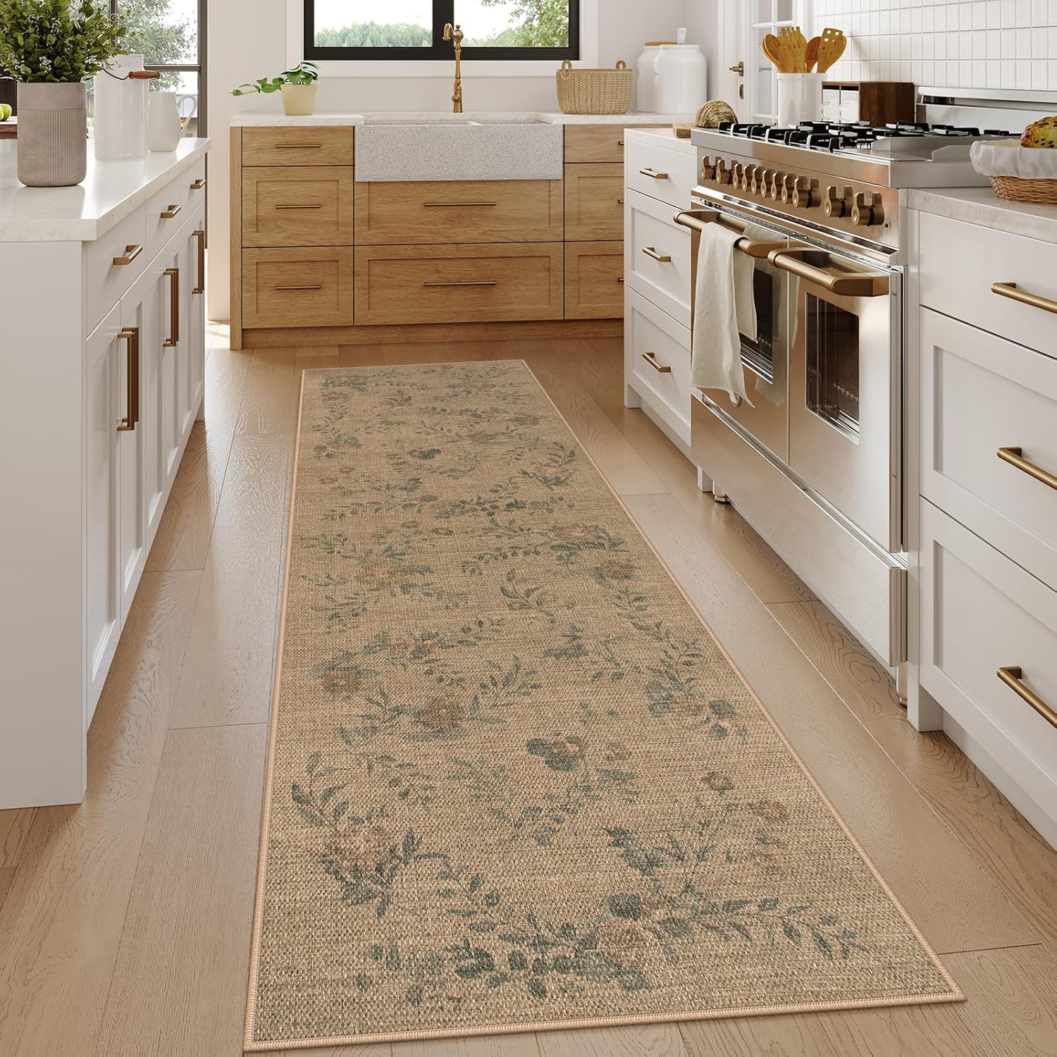 Lahome Floral Jute Hallway Rug 2x8 Non Slip Washable Carpet for Entryway