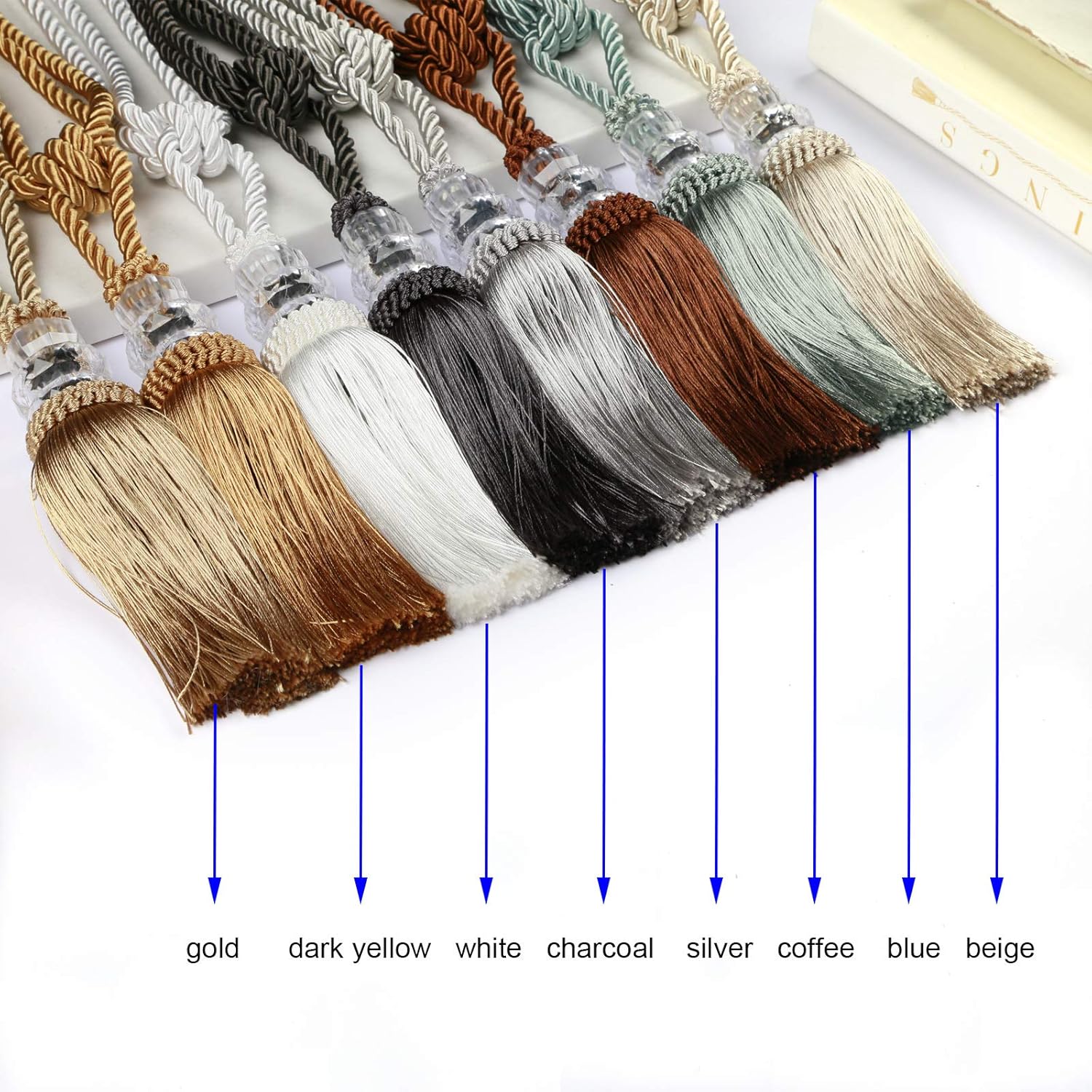 Fenghuangwu Tassel Curtain Tiebacks Elegant Crystal Holdbacks for Home Office Decor Charcoal 2P