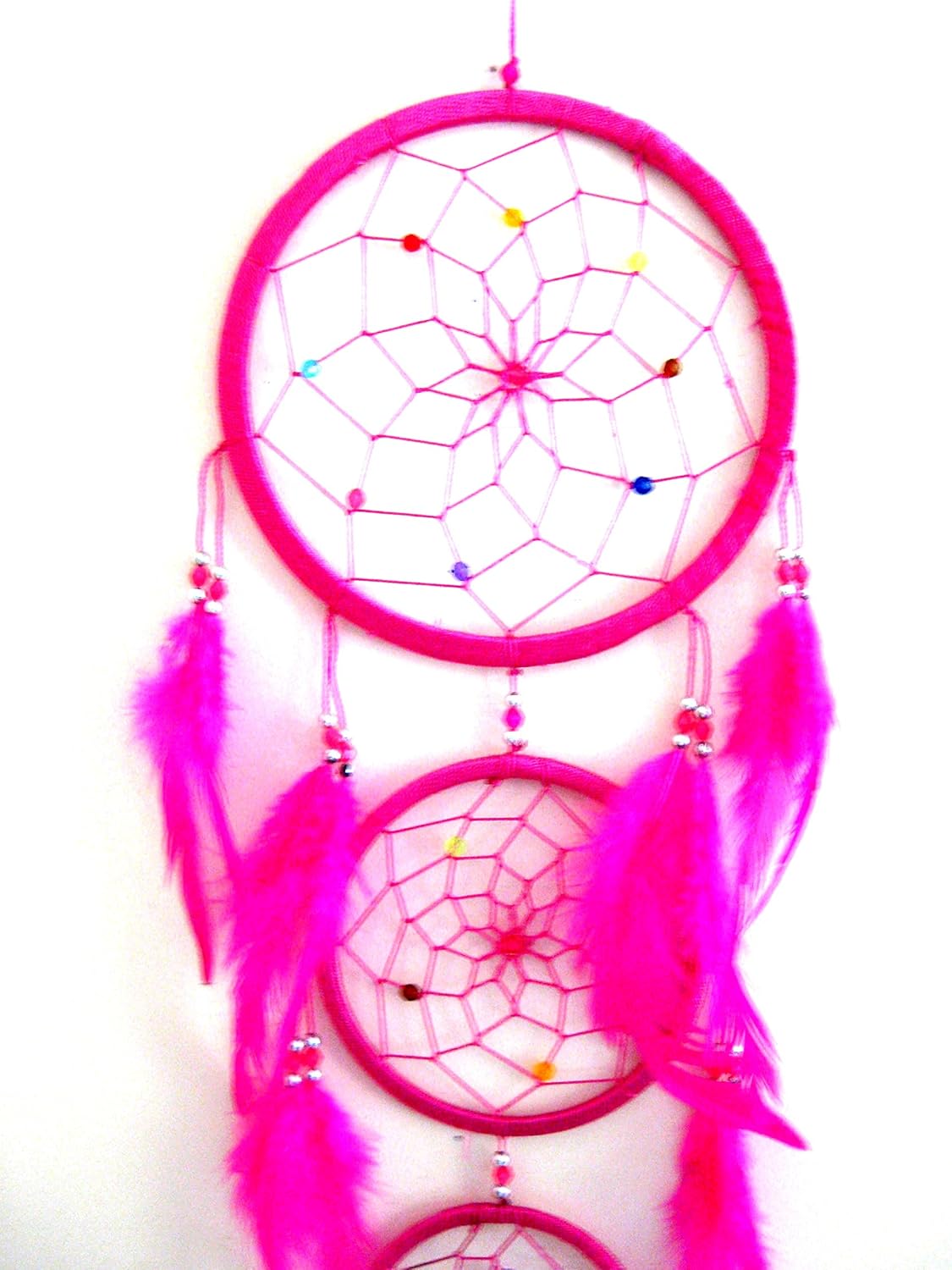 OMA Pink Dream Catcher with Feathers and Beads LARGE 33 x 7