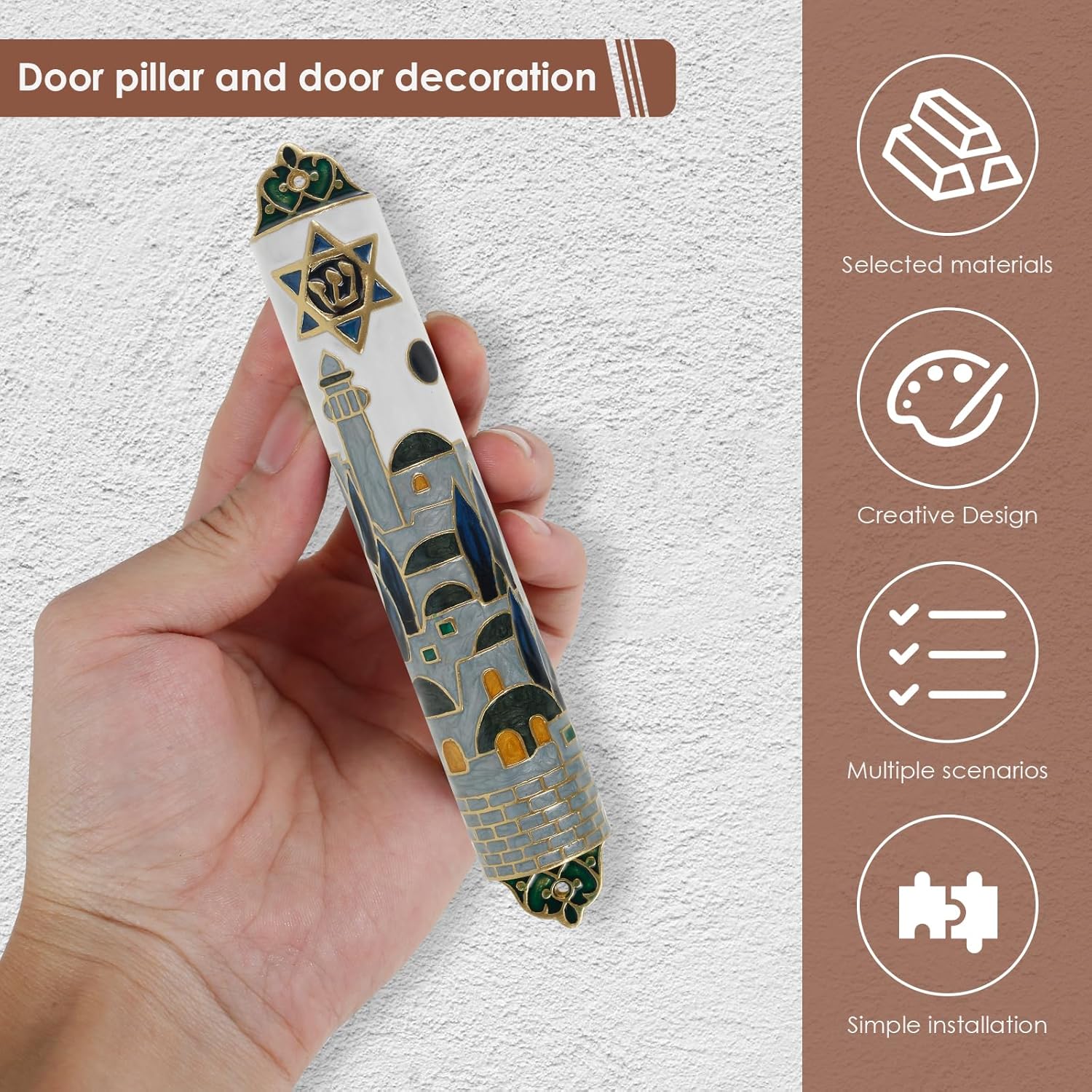 Hand Painted Mezuzah Zinc Alloy Enamel Decorative Mezuzah Colorful