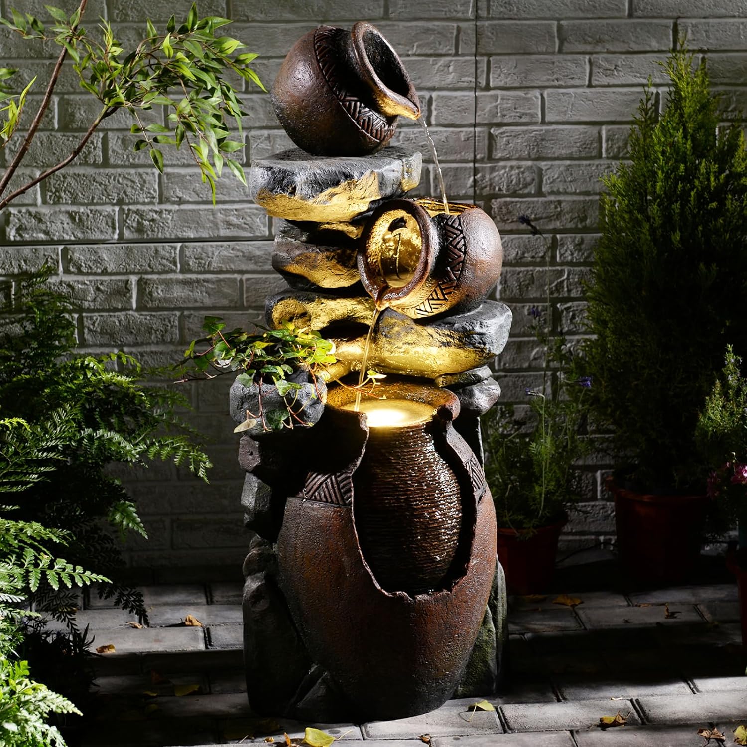 Eheuan 384 Inch 3 Tier Water Fountain with LED Light and Pump