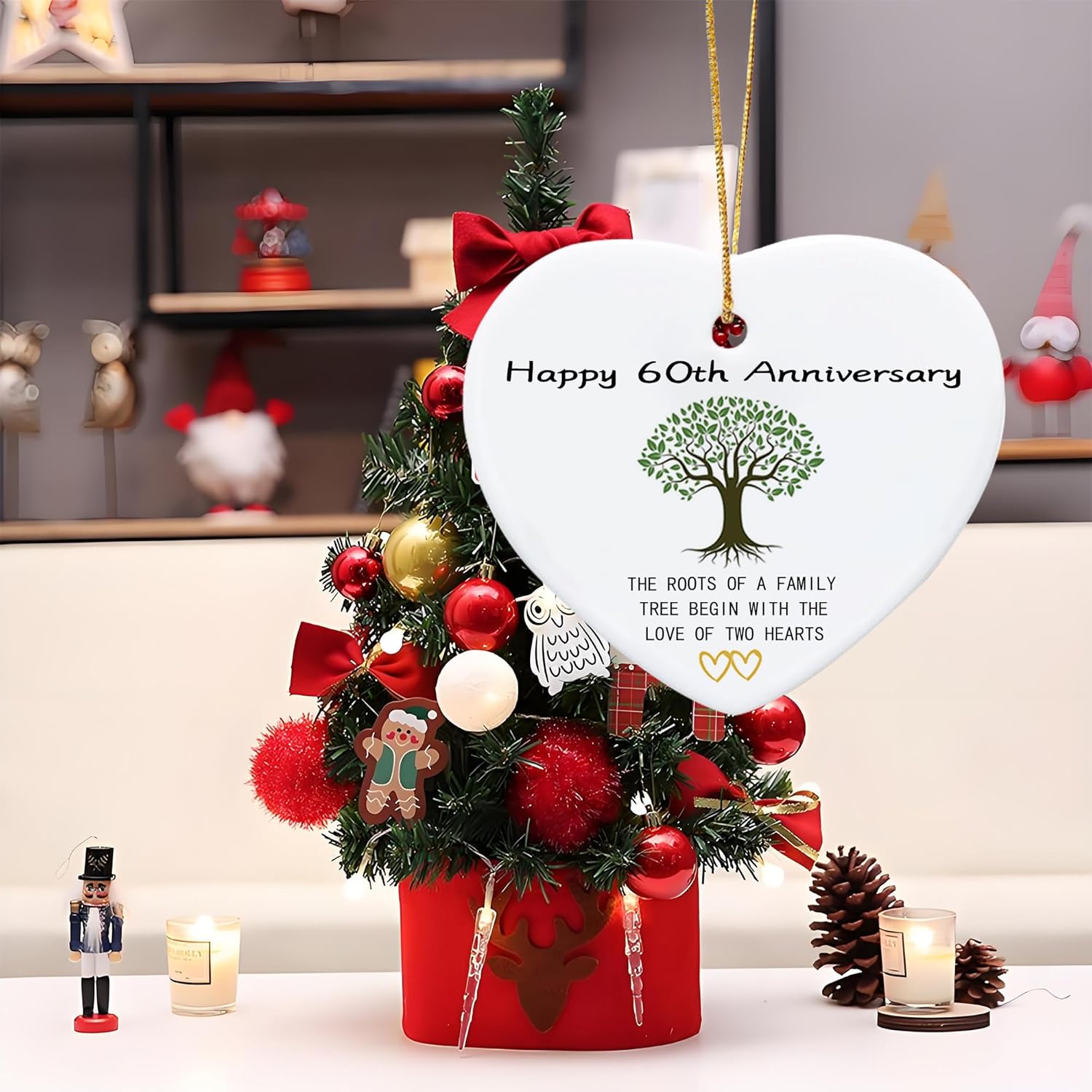60th Anniversary Heart Ornament Ceramic Keepsake Gift