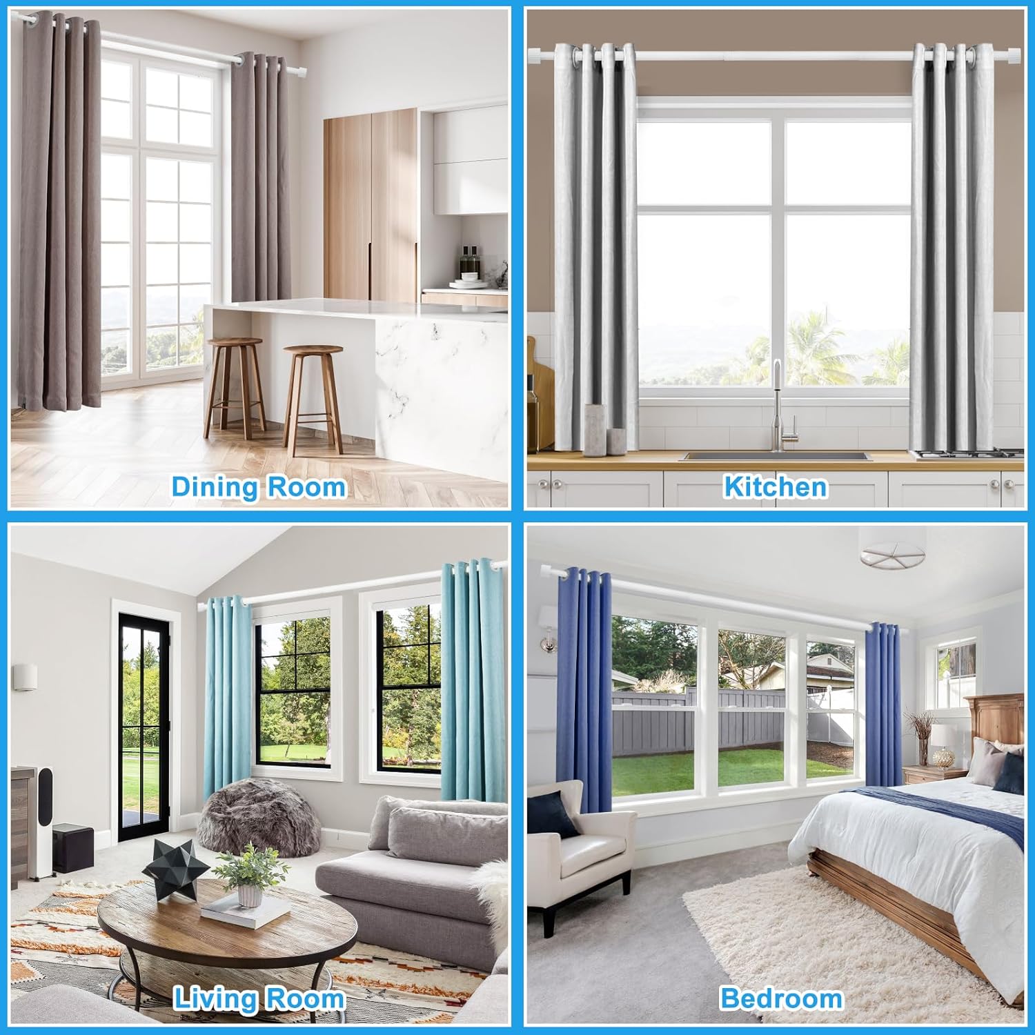 Adjustable Curtain Rods 16-76 Inches Max 88 IN 1 IN Diameter Aluminum Finials White