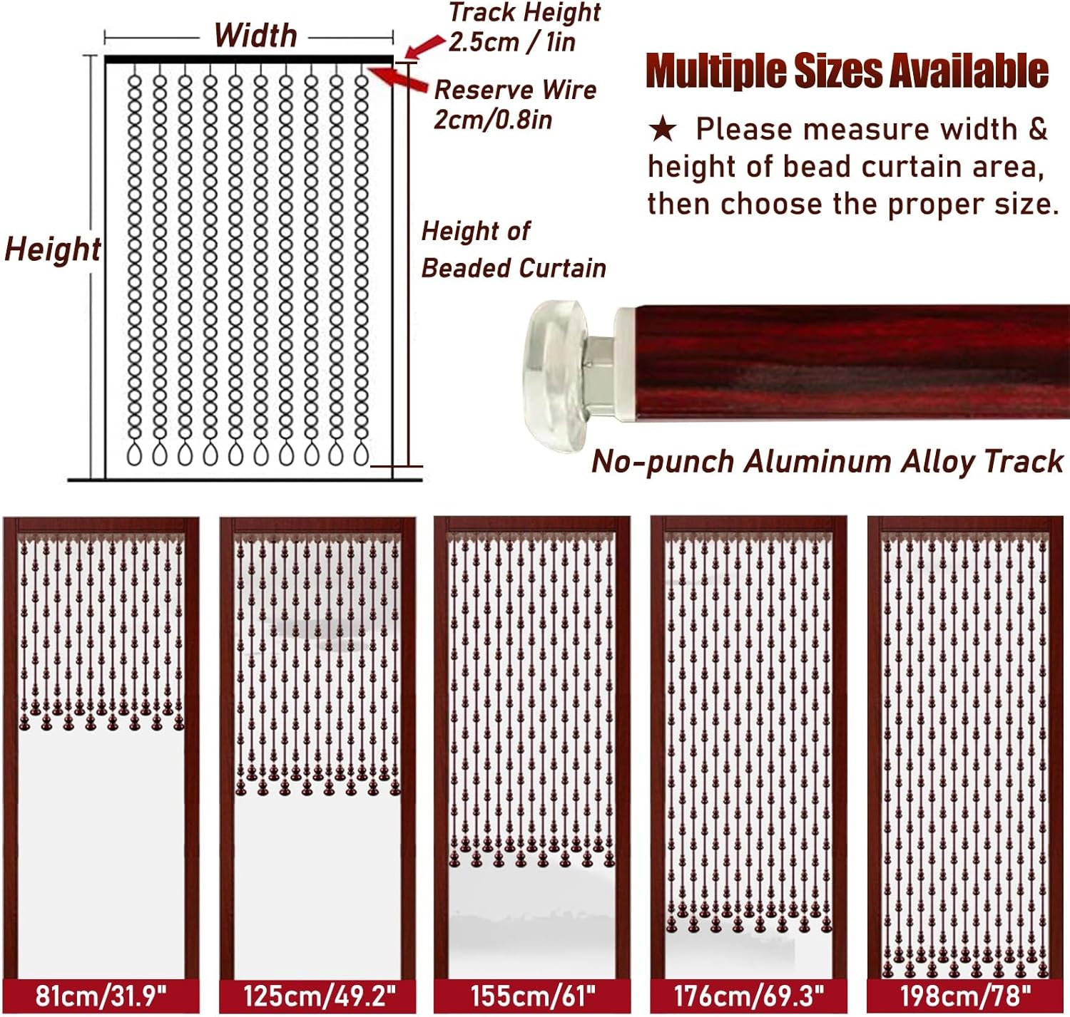 NEVKA Beaded Curtain Room Divider 25 Strands 155cm Long