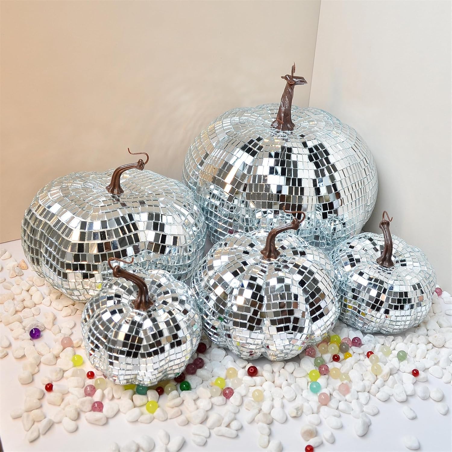 Disco Ball Pumpkin Ornaments for 70s Party Decor