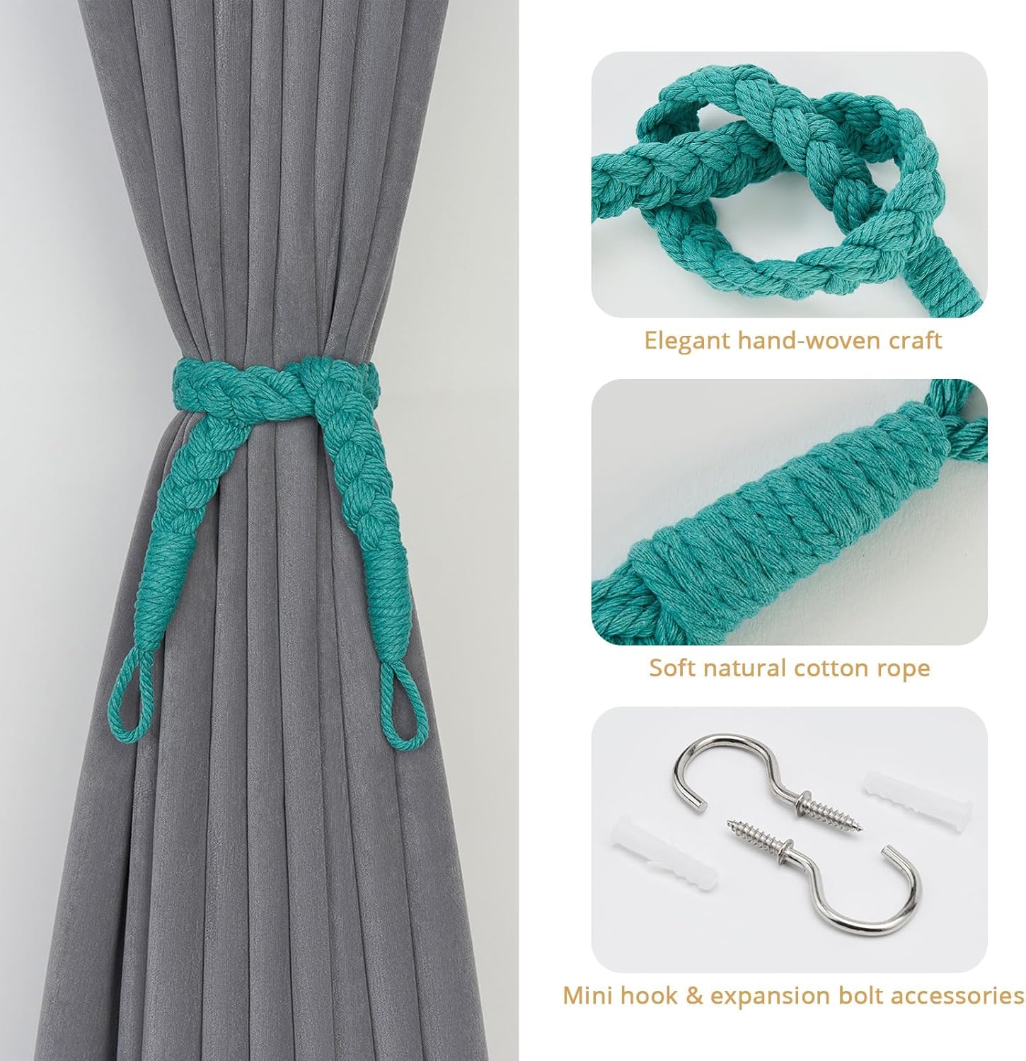 NICEEC 4 Pack Natural Cotton Rope Curtain Tiebacks