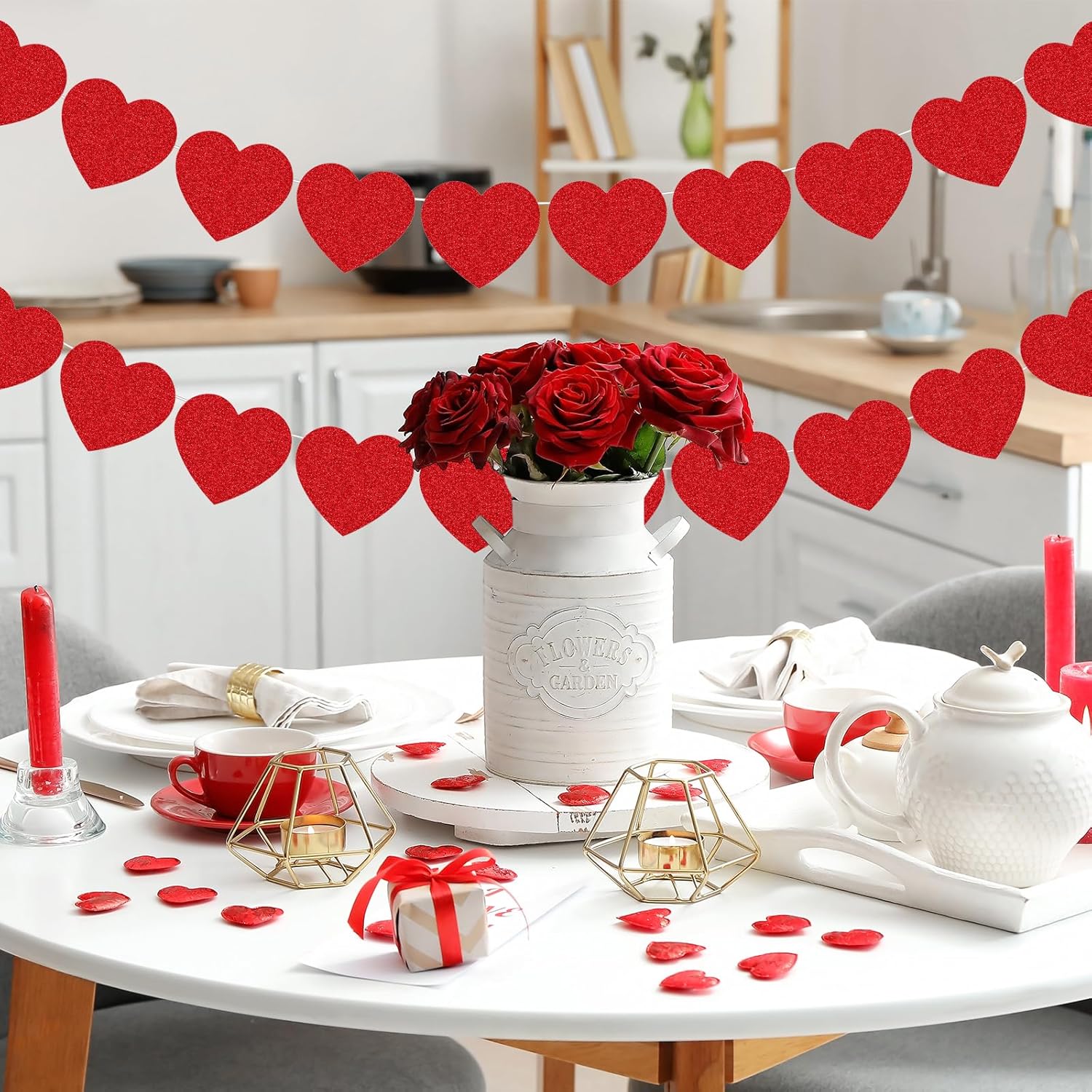 Red Glitter Heart Cutouts with Glue Points for Bulletin Board Decor