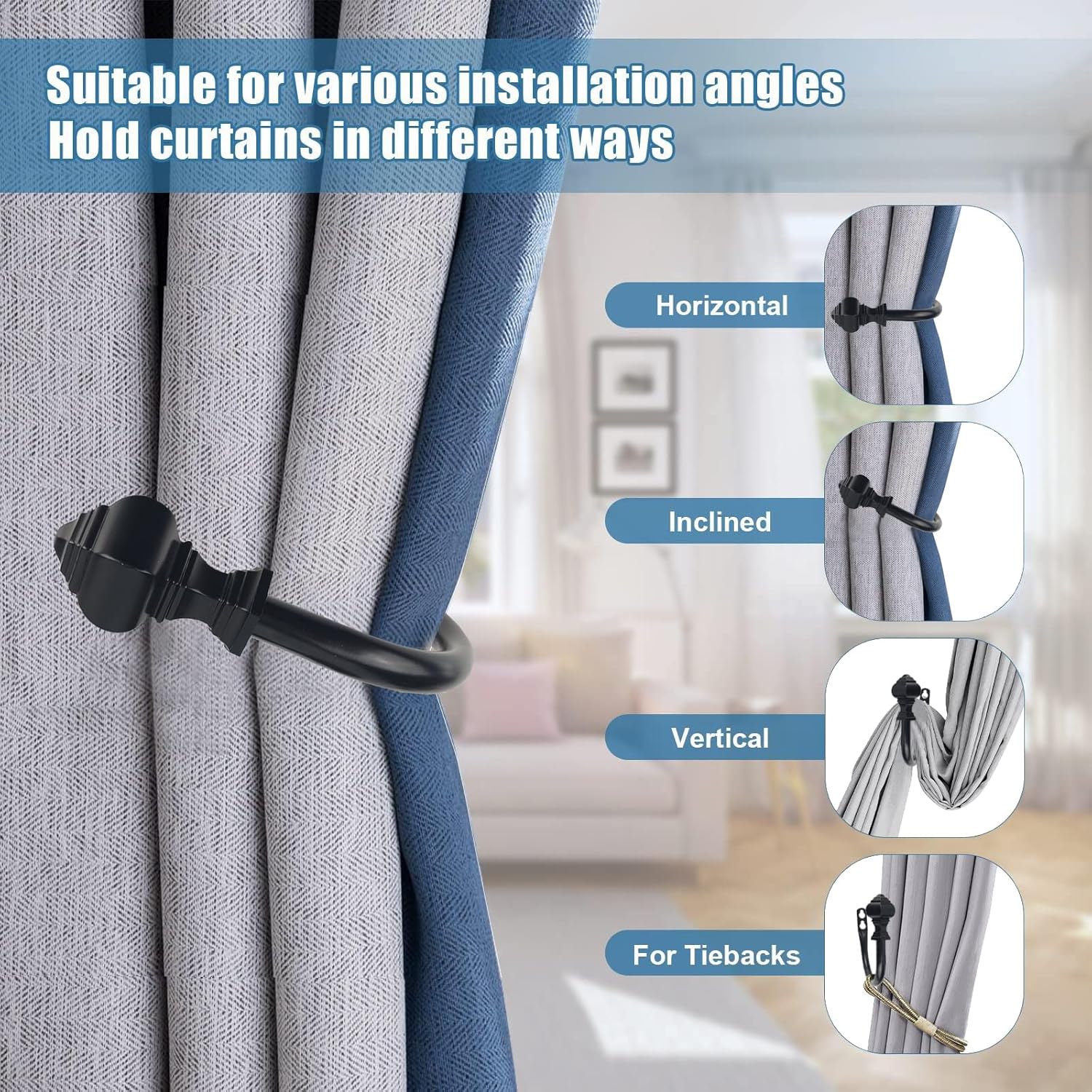 2Pcs Curtain Holdbacks with Lighthouse Finial Black