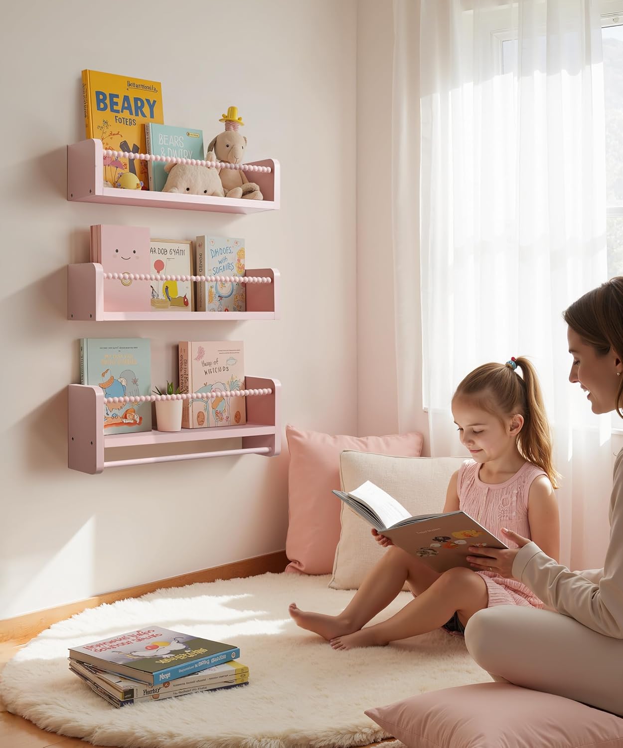 Pink Floating Bookshelf Wall Set of 3