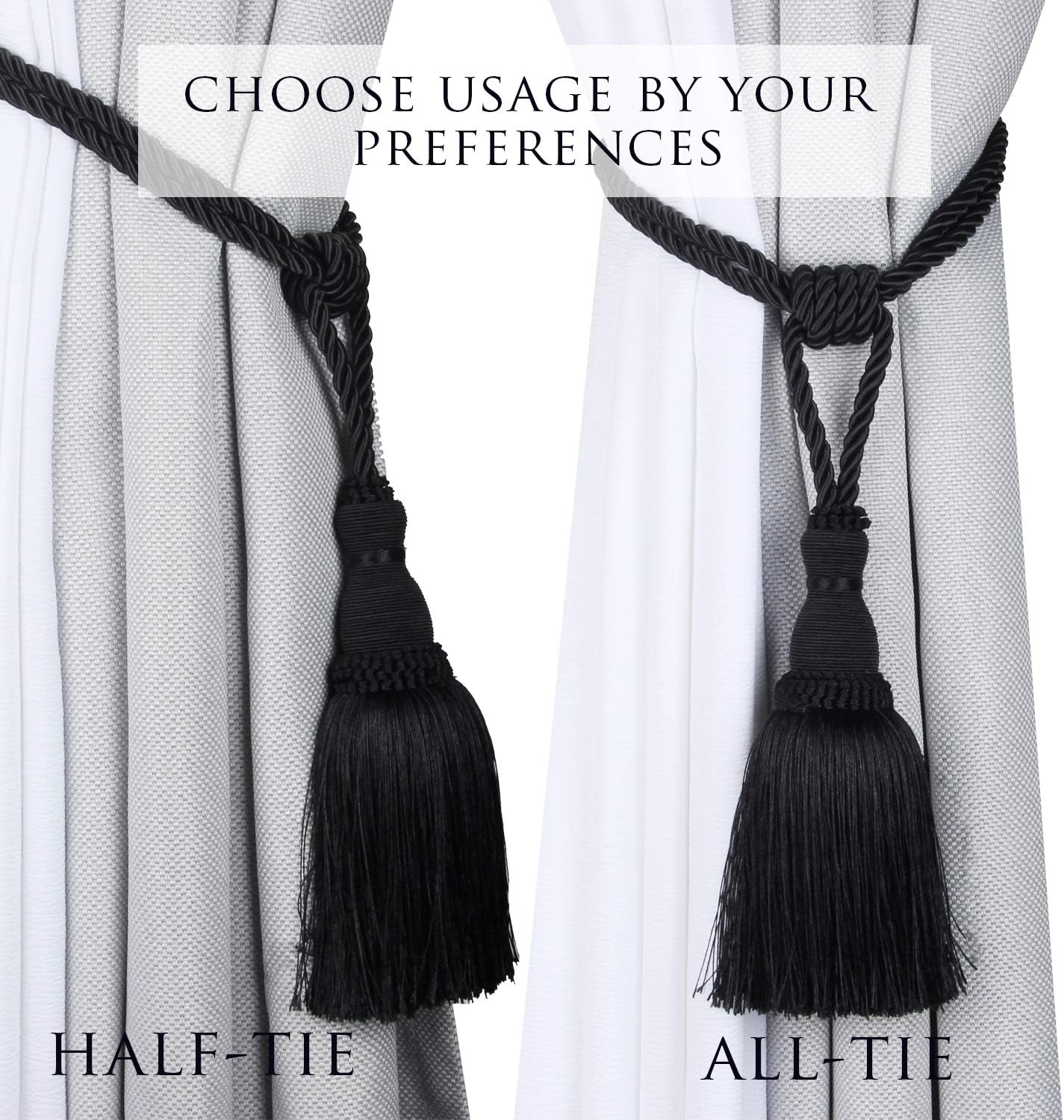 BEL AVENIR 2 Pack Curtain Tiebacks Tassel Drapery Holdbacks