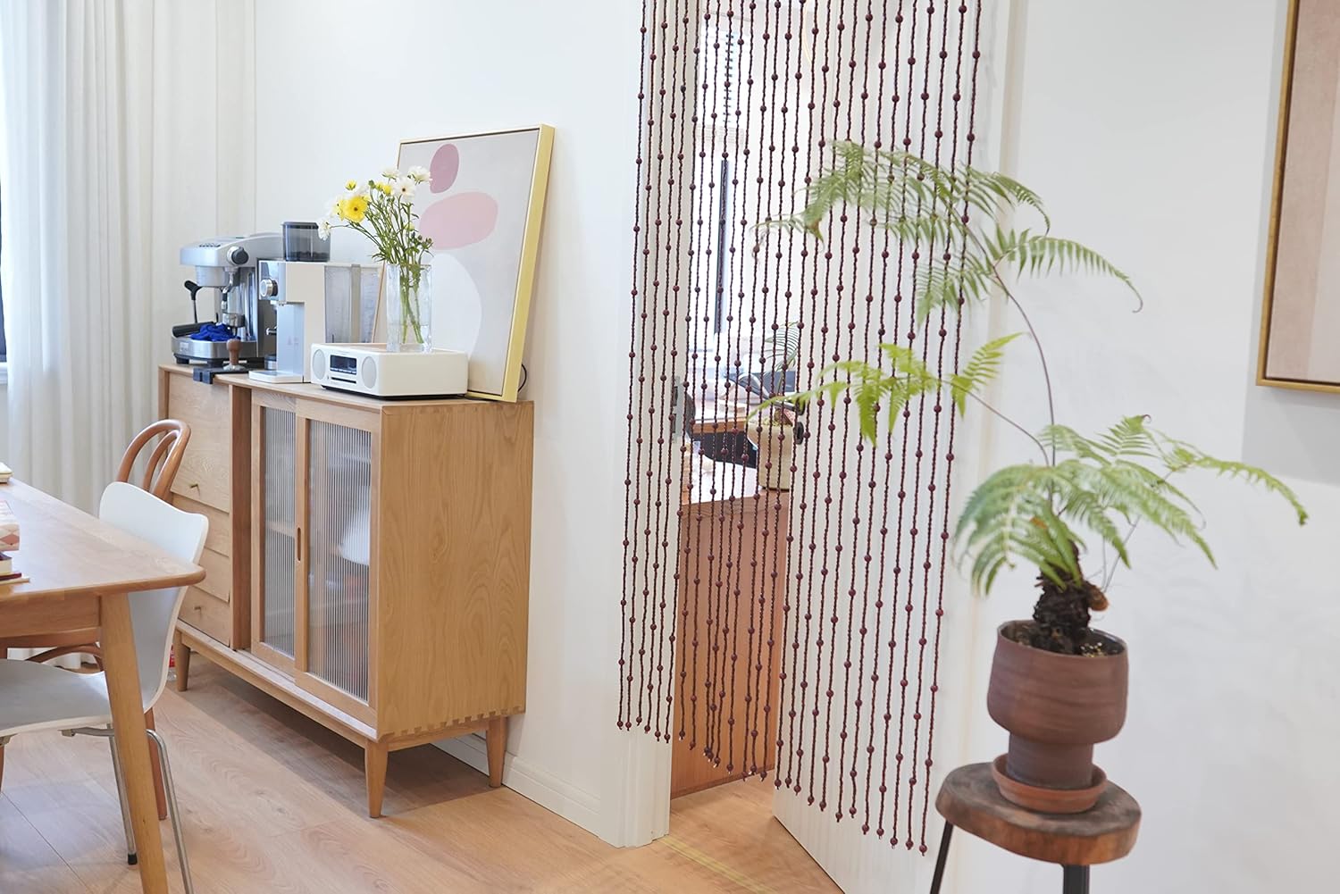 36 Inch x 72 Inch Hippie Boho Wooden Door Beaded Curtain Decor Set