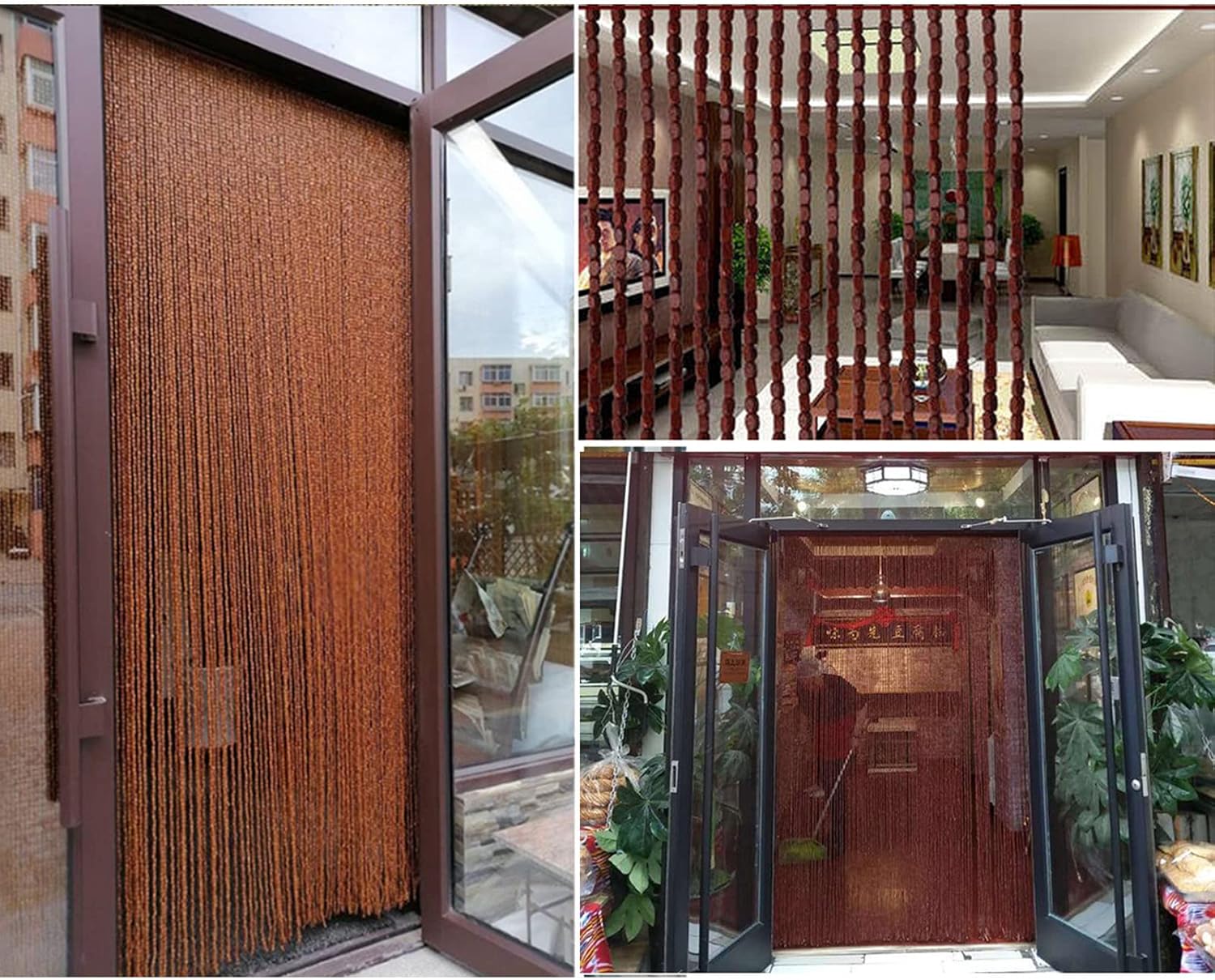 Bamboo Beaded Curtain for Doorway Room Divider with Fittings