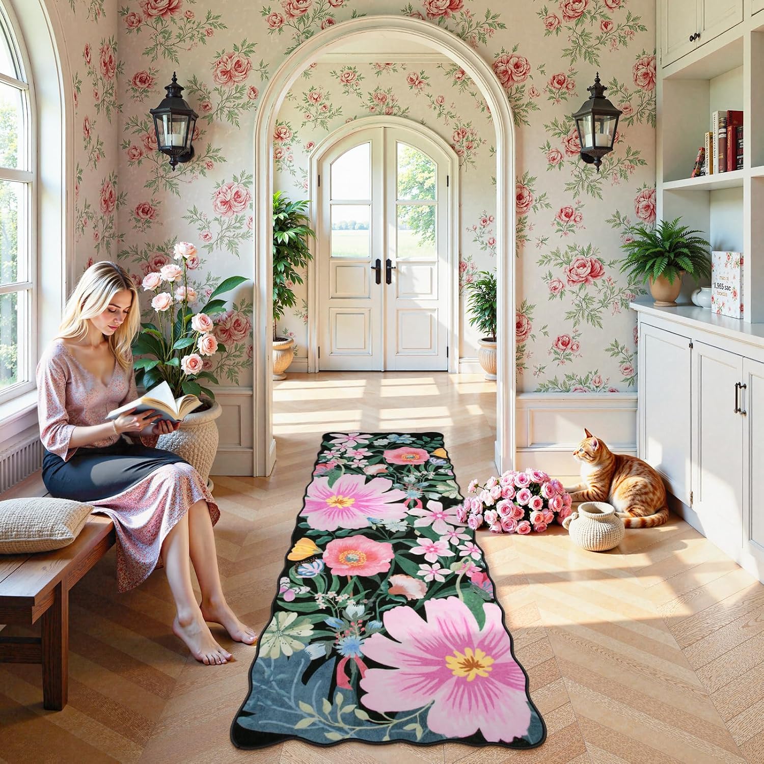 Floral 2x6 Washable Rug Runner with Non-Slip Backing