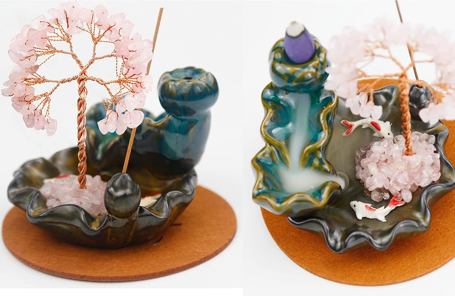 Dreamgirnh Backflow Incense Holder with Rose Quartz