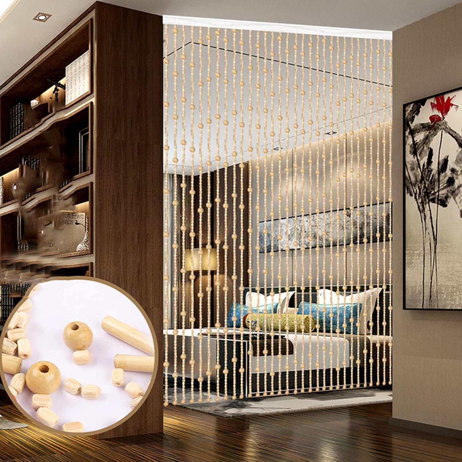 Natural Bamboo Beaded Curtain Room Divider Wall Hanging Decor