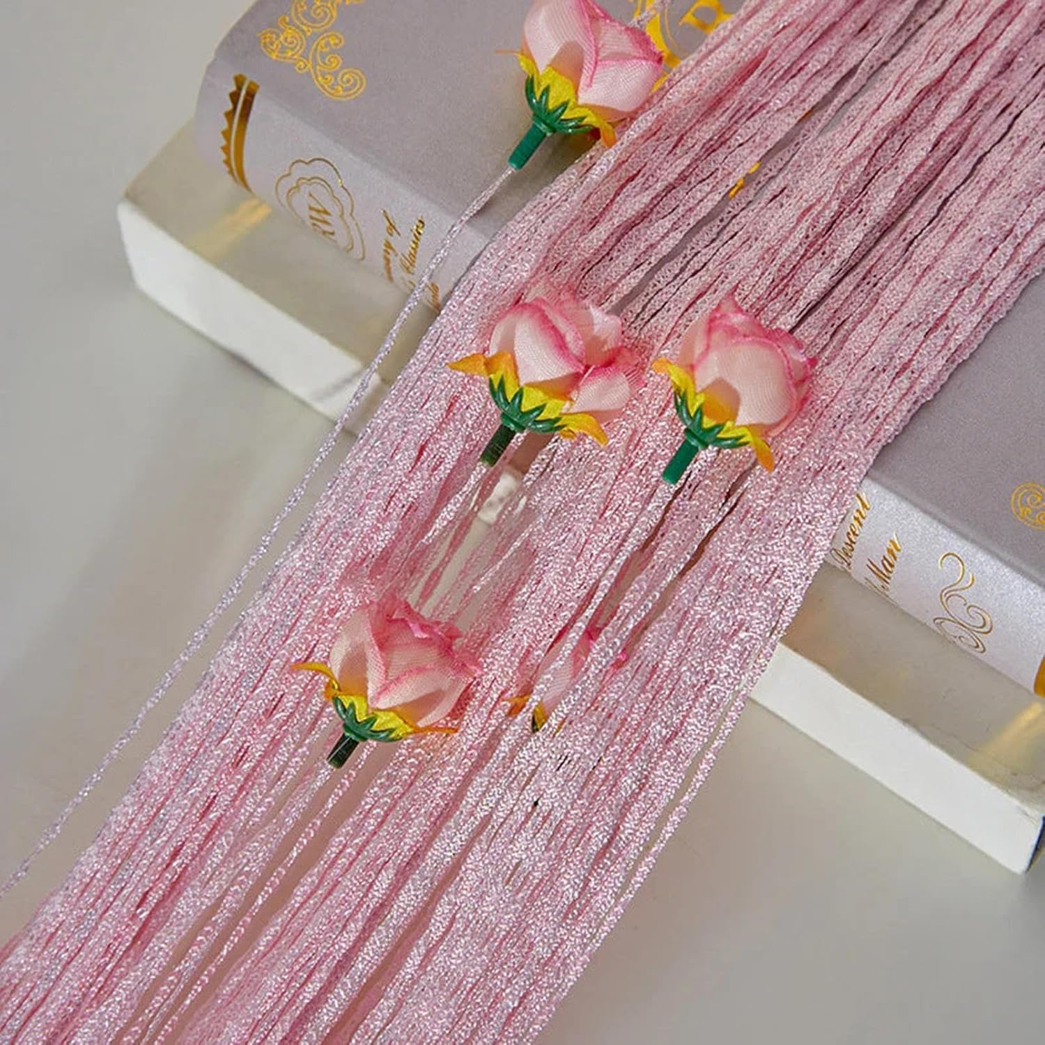 Pink Rose String Curtain for Doors and Windows
