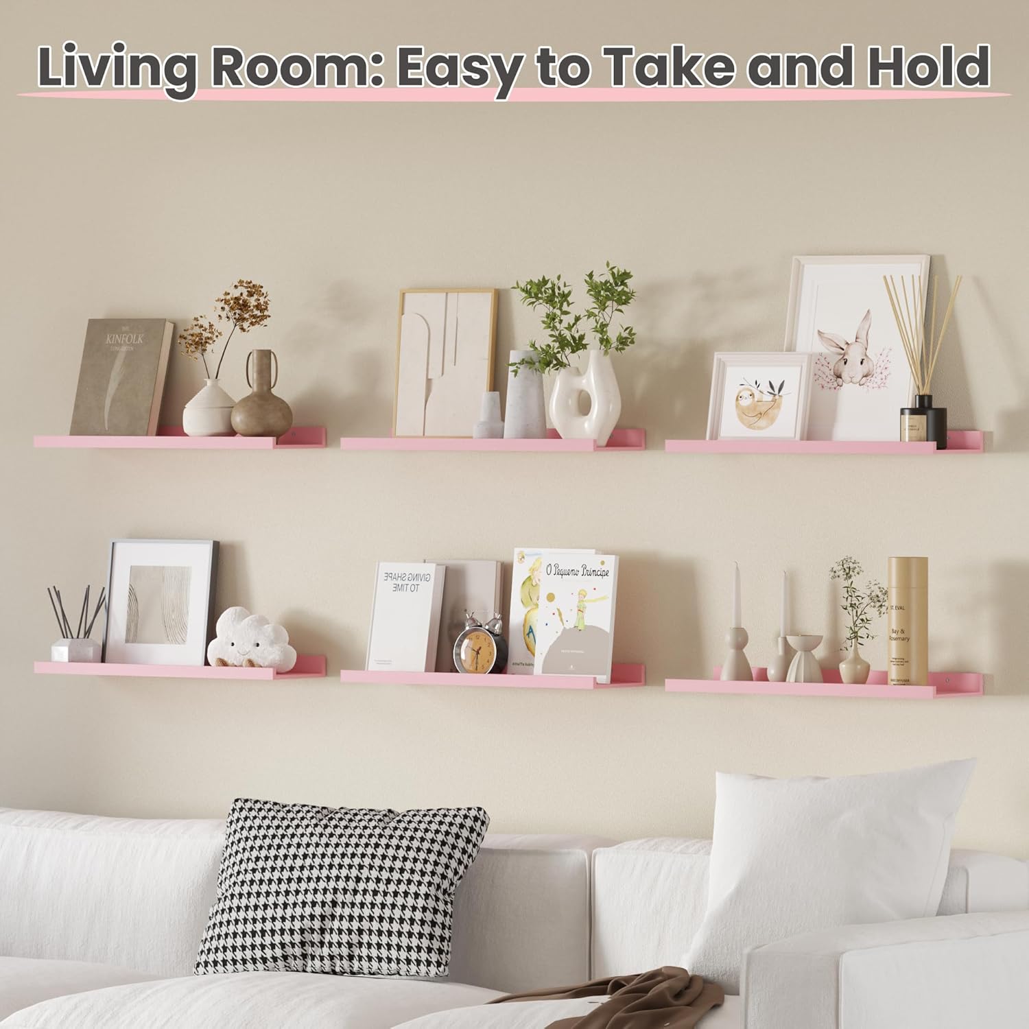 Upsimples Pink Floating Wall Shelves 6 Pack