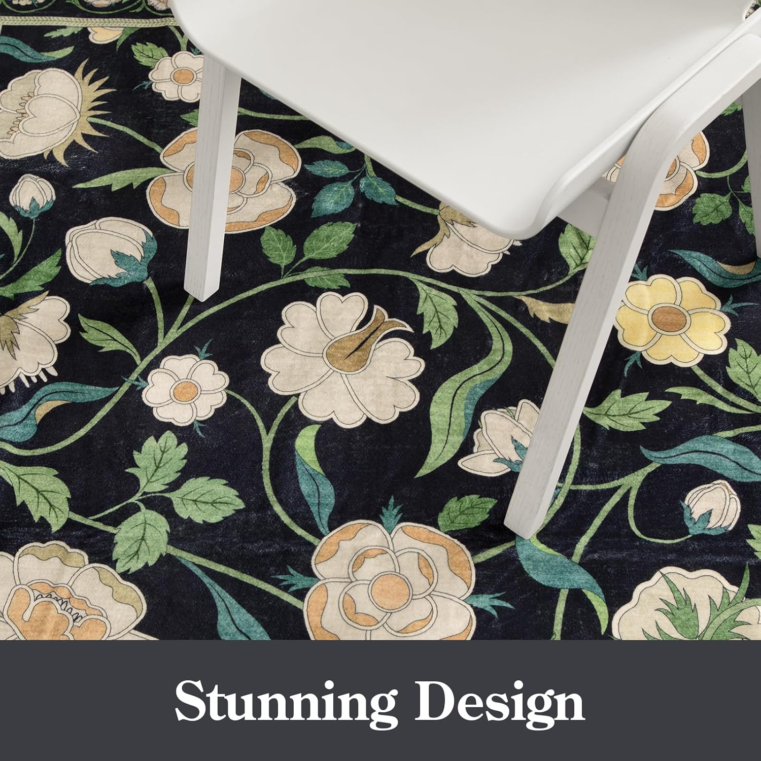 Moynesa Floral Hallway Runner Rug 6ft Non-Slip Black