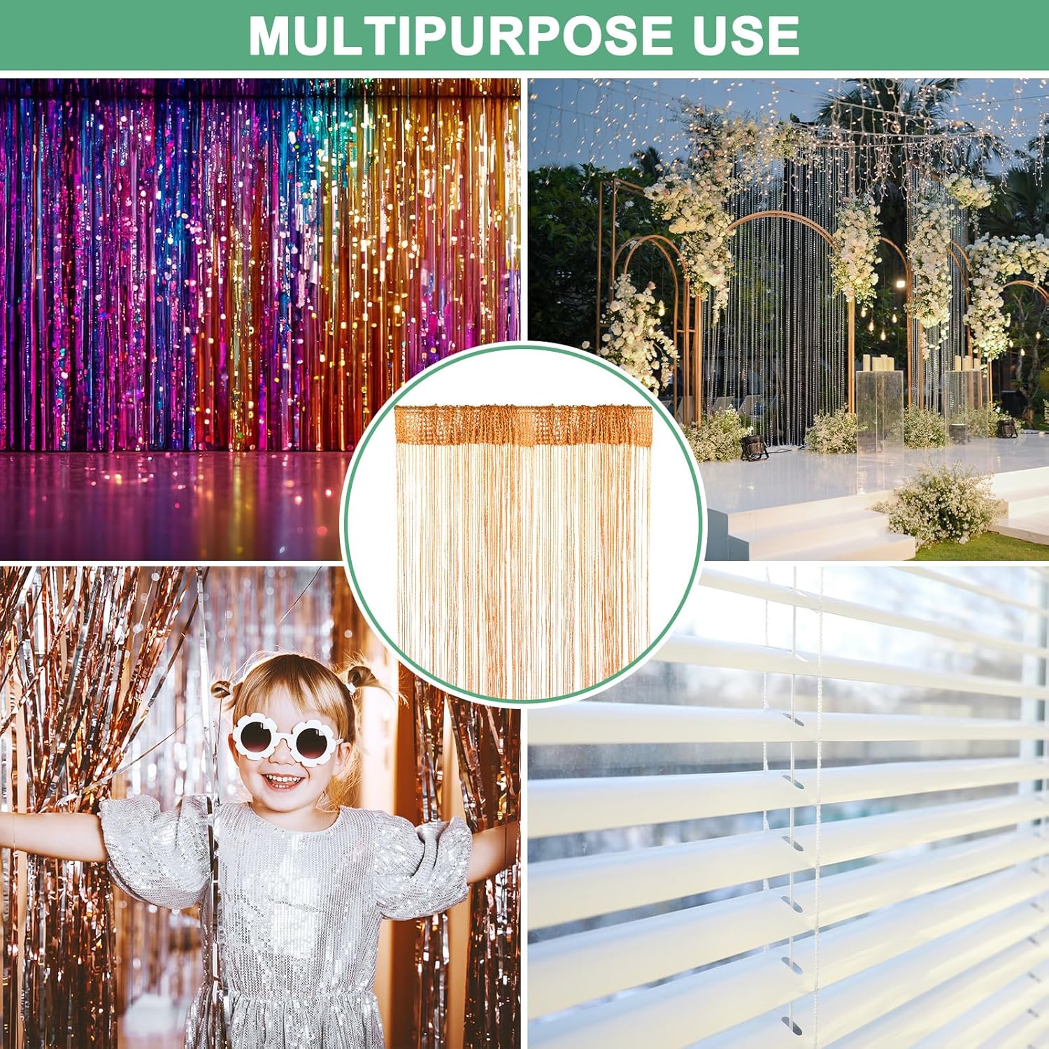 Orange Decorative Door String Curtain 39x79 Inch Fringe Panel for Room Divider and Interior Decoration