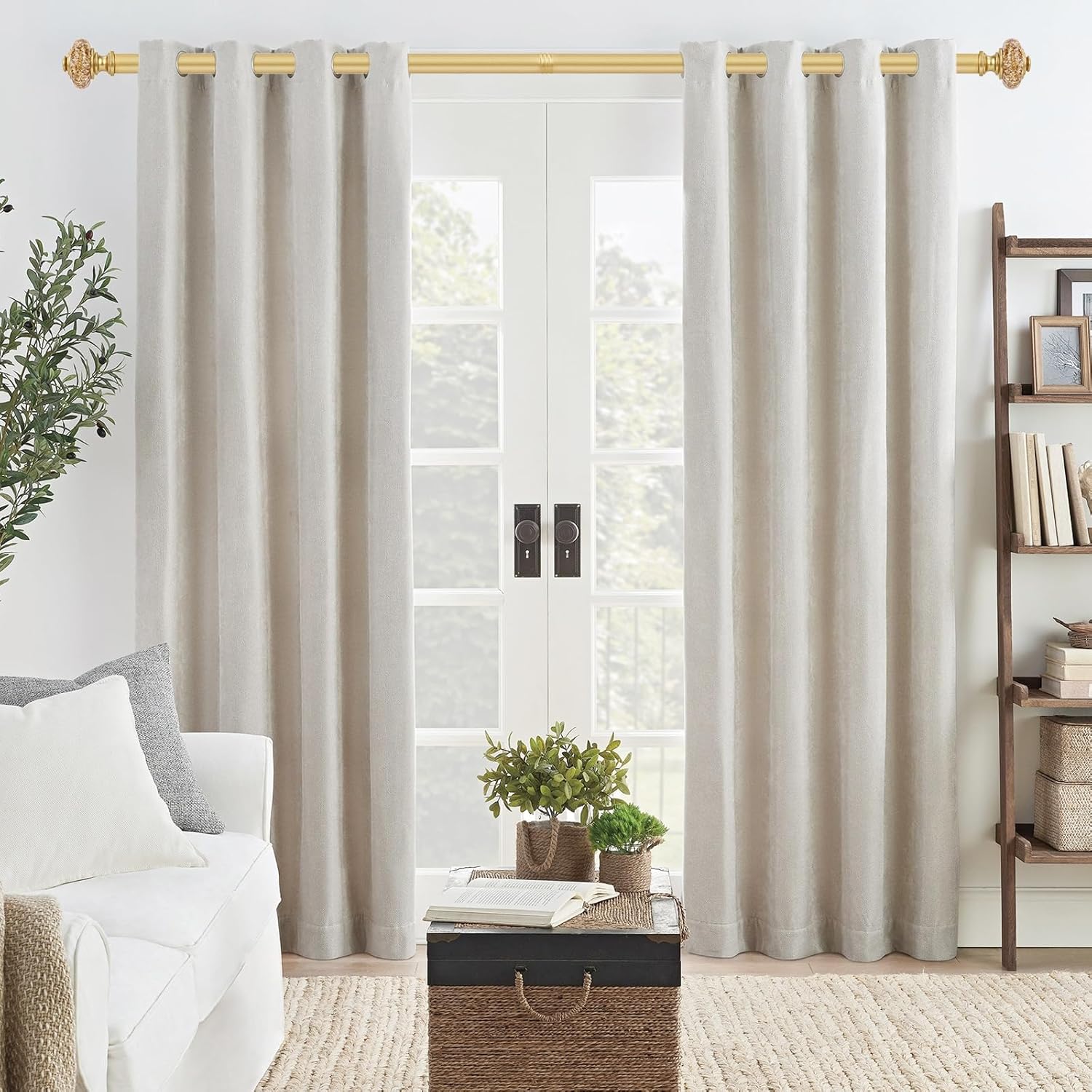 2 Pack Gold Curtain Rods for Windows 48-84 Inch