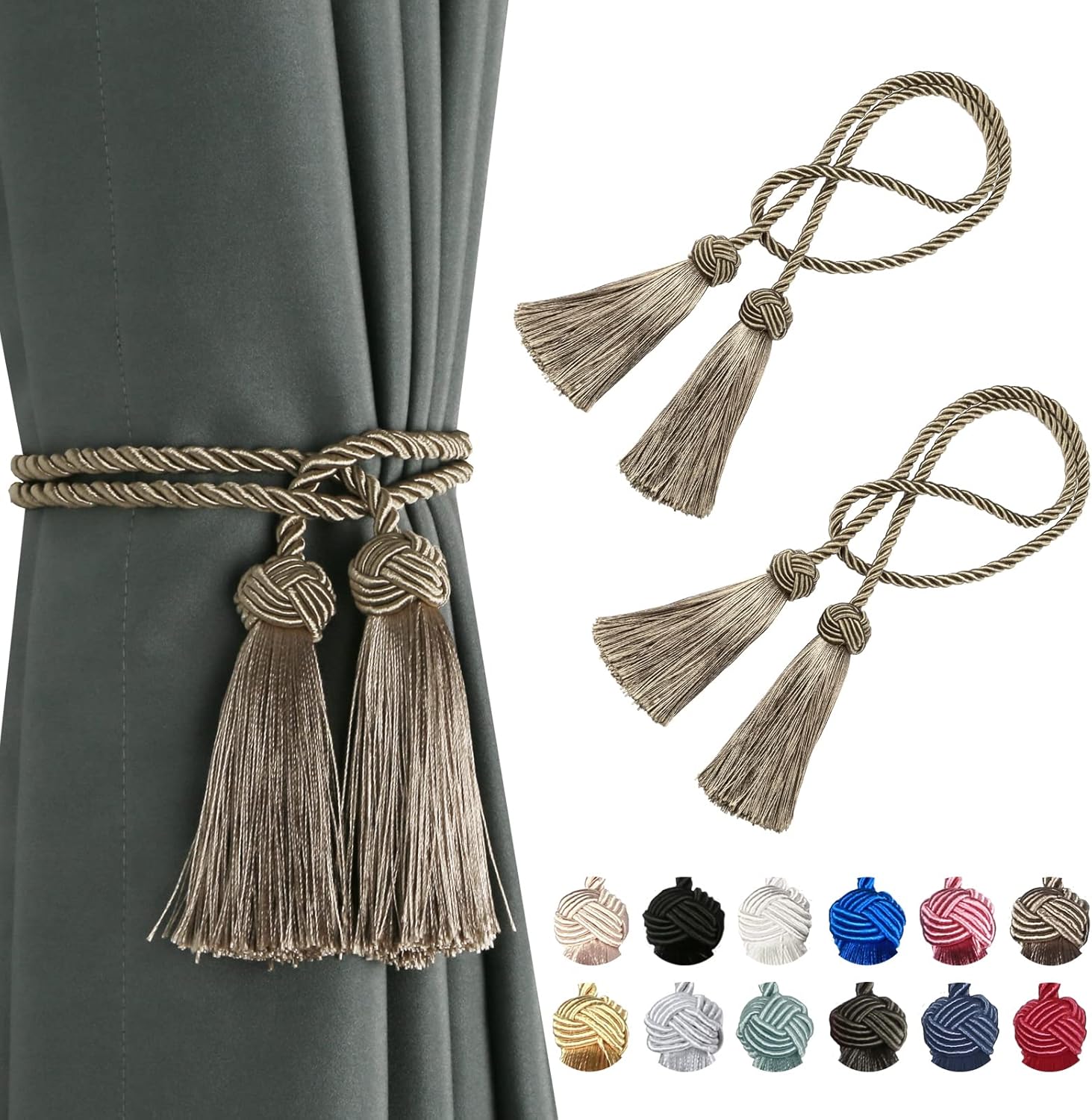 BEL AVENIR 2 Pack Curtain Tiebacks with Tassel Flaxen