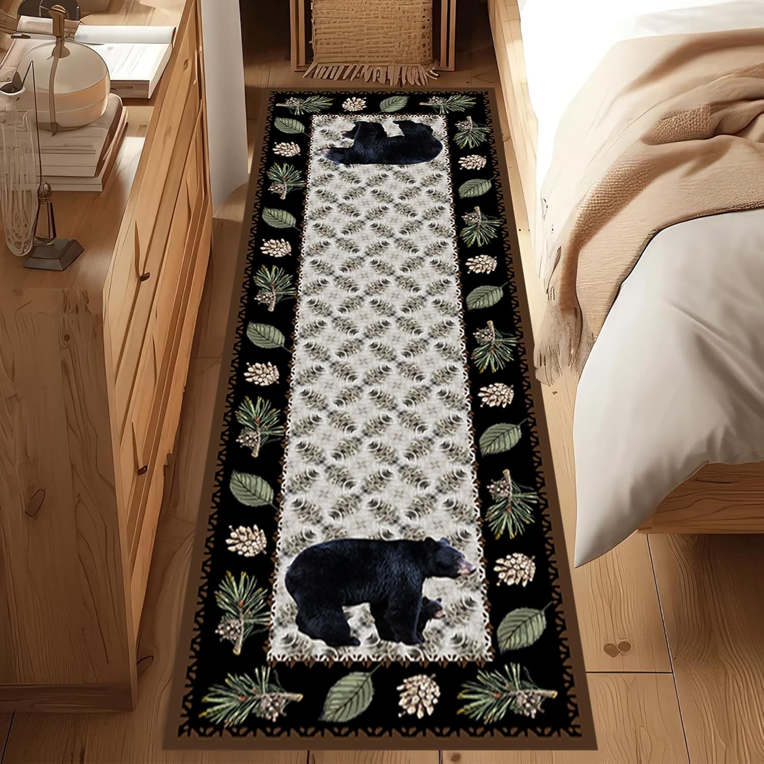 Rustic Bear Runner Rug 2x7ft Vintage Cozy Hallway Decor