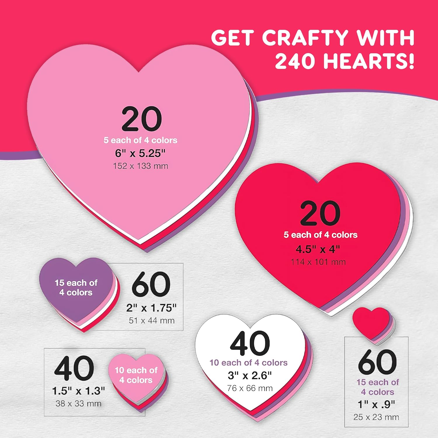 FreshCut Crafts 240 Heart Cutouts for Valentine Crafts