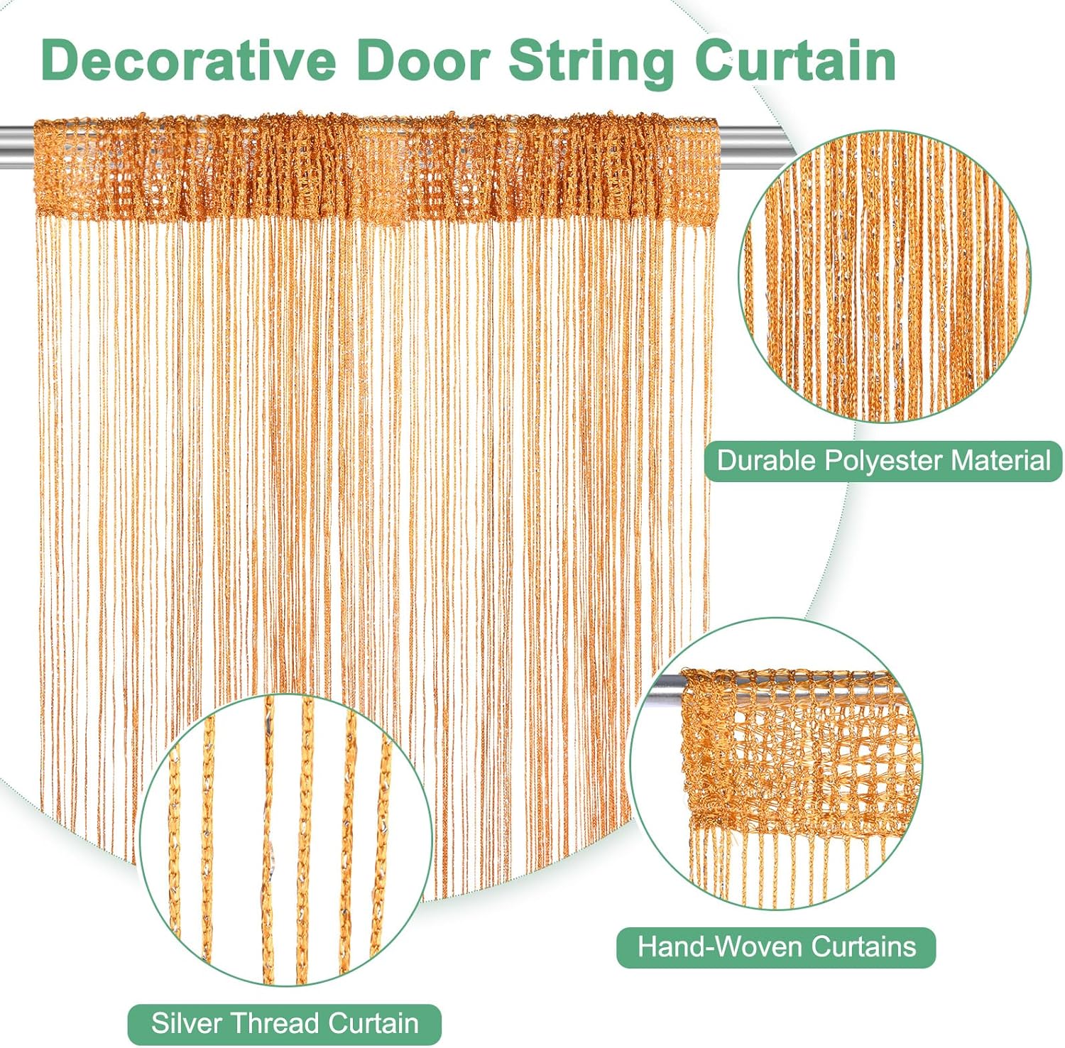Orange Decorative Door String Curtain 39x79 Inch Fringe Panel for Room Divider and Interior Decoration