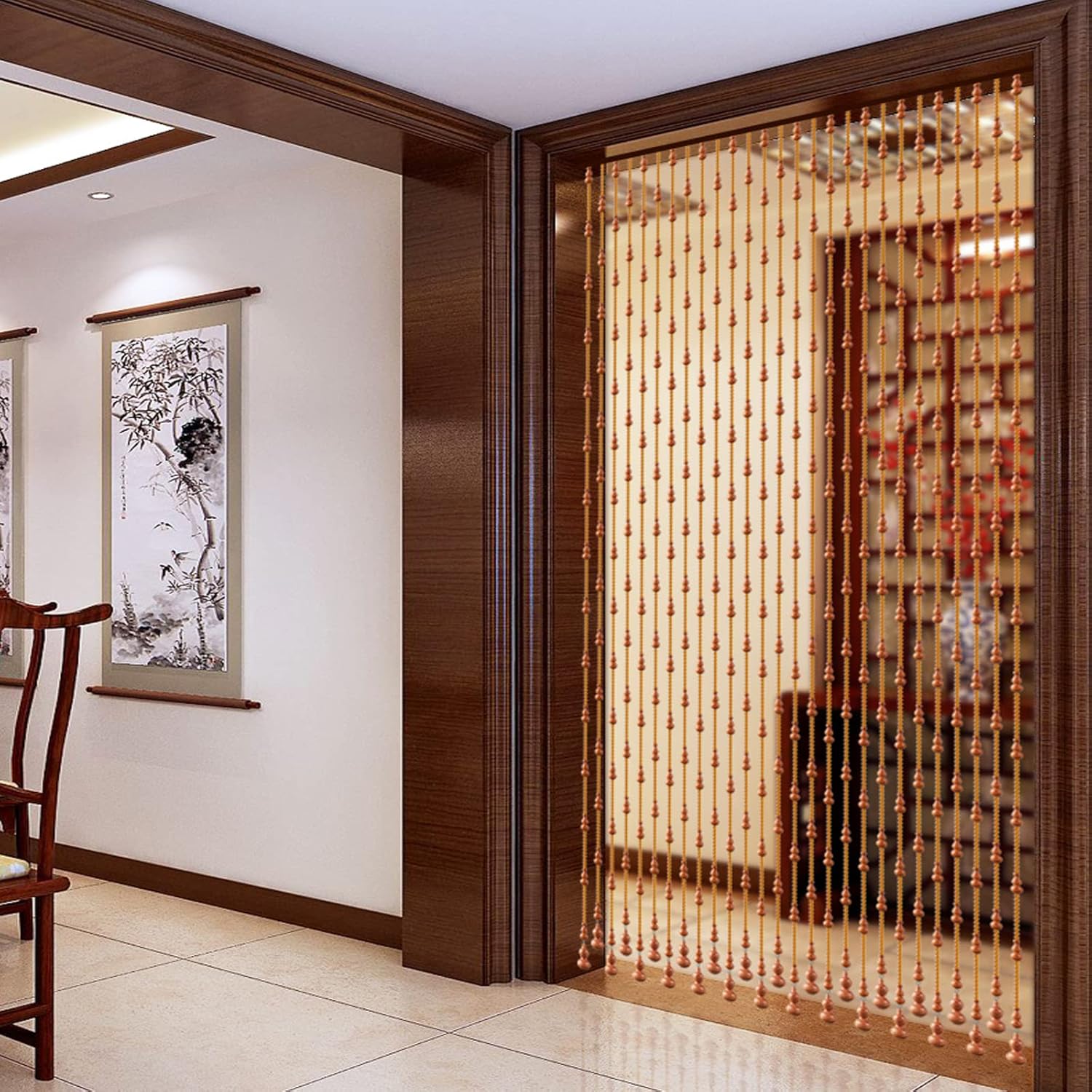 KDDEON Natural Wood Beaded Door Curtain