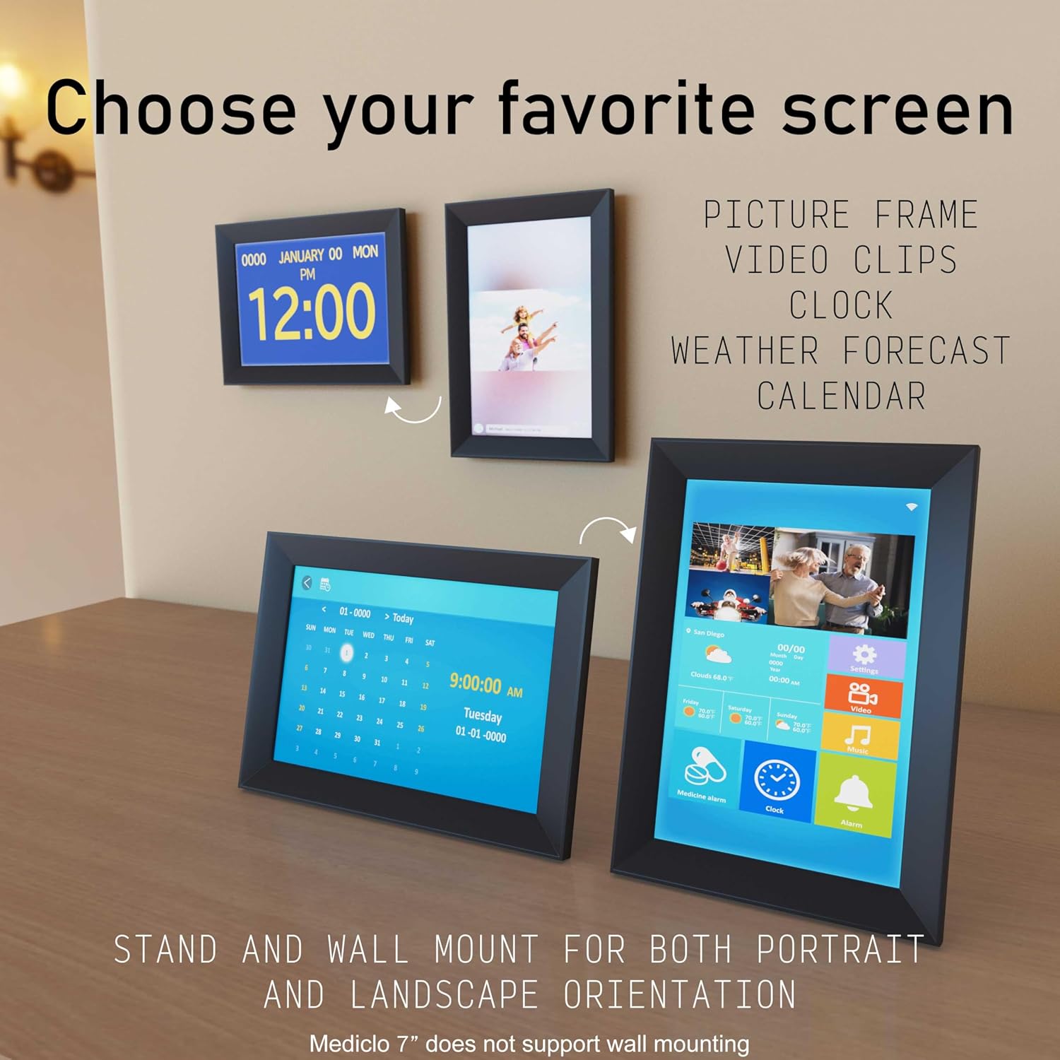 101 Digital Clock for Seniors Remote Photo Sharing Medication Reminders Auto Slideshow Dementia Aid Black Desk Mount