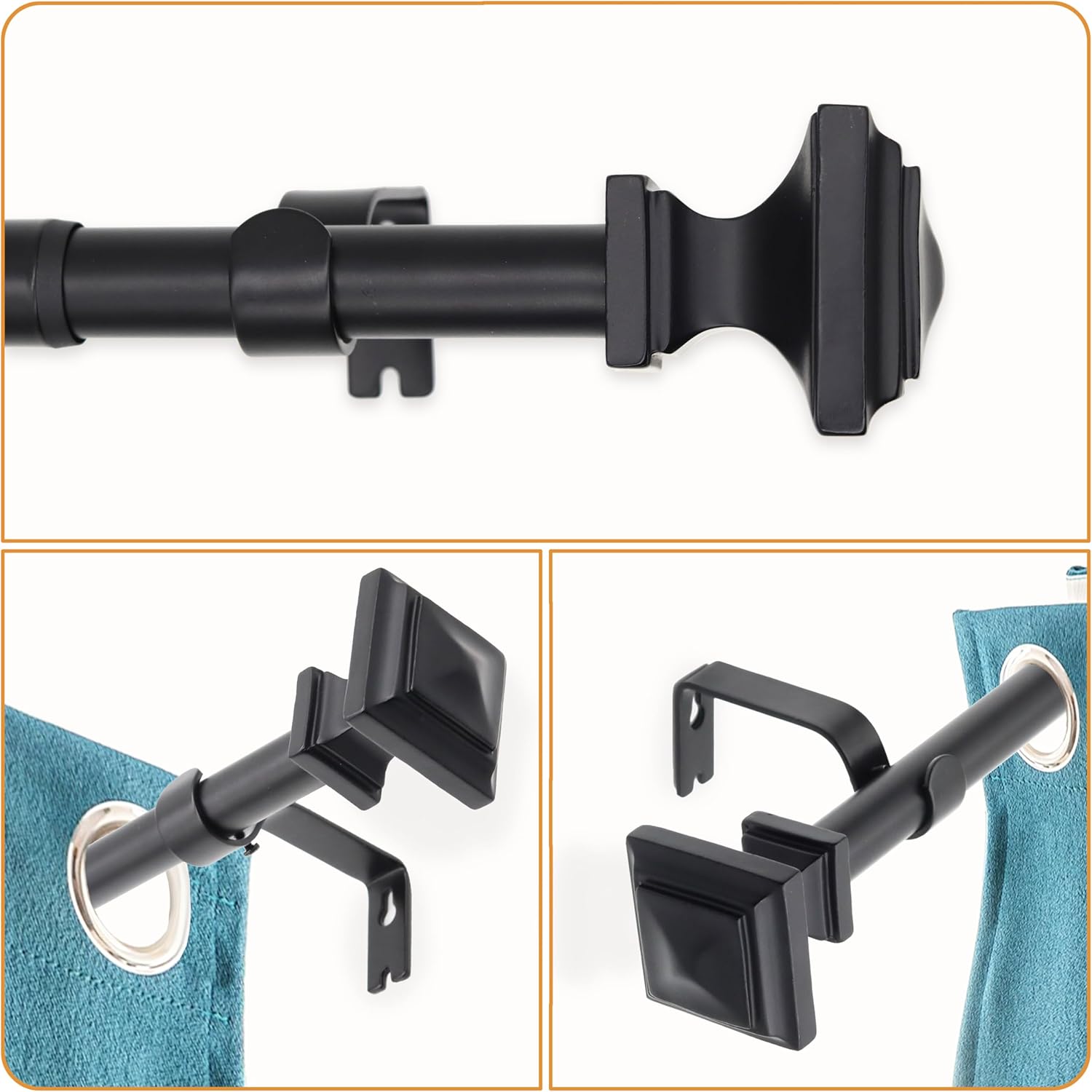 QITERI Black Adjustable Curtain Rod 32-88 Inches