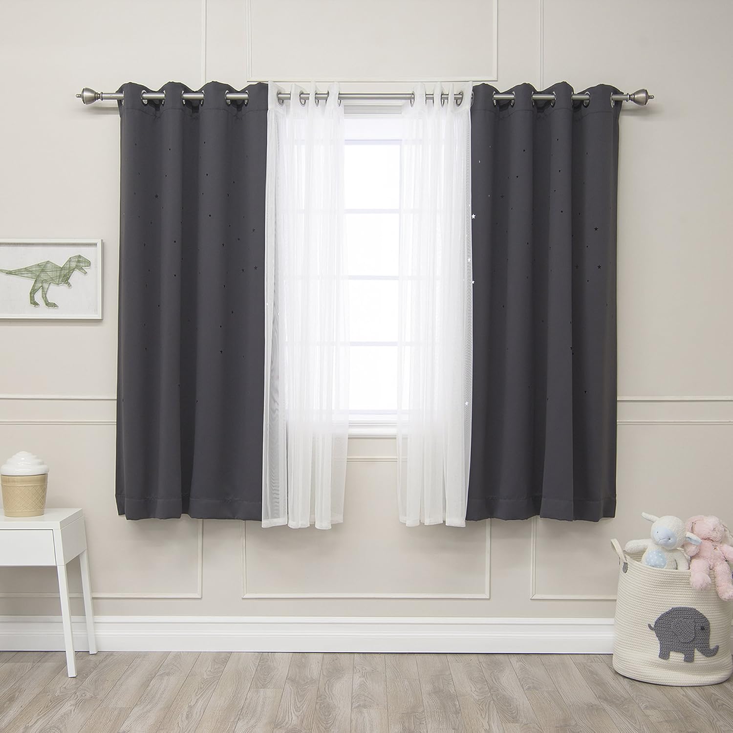 Best Home Fashion uMIXm Tulle Curtains with Star Cut Out - 52 W x 63 L - 2 Panels