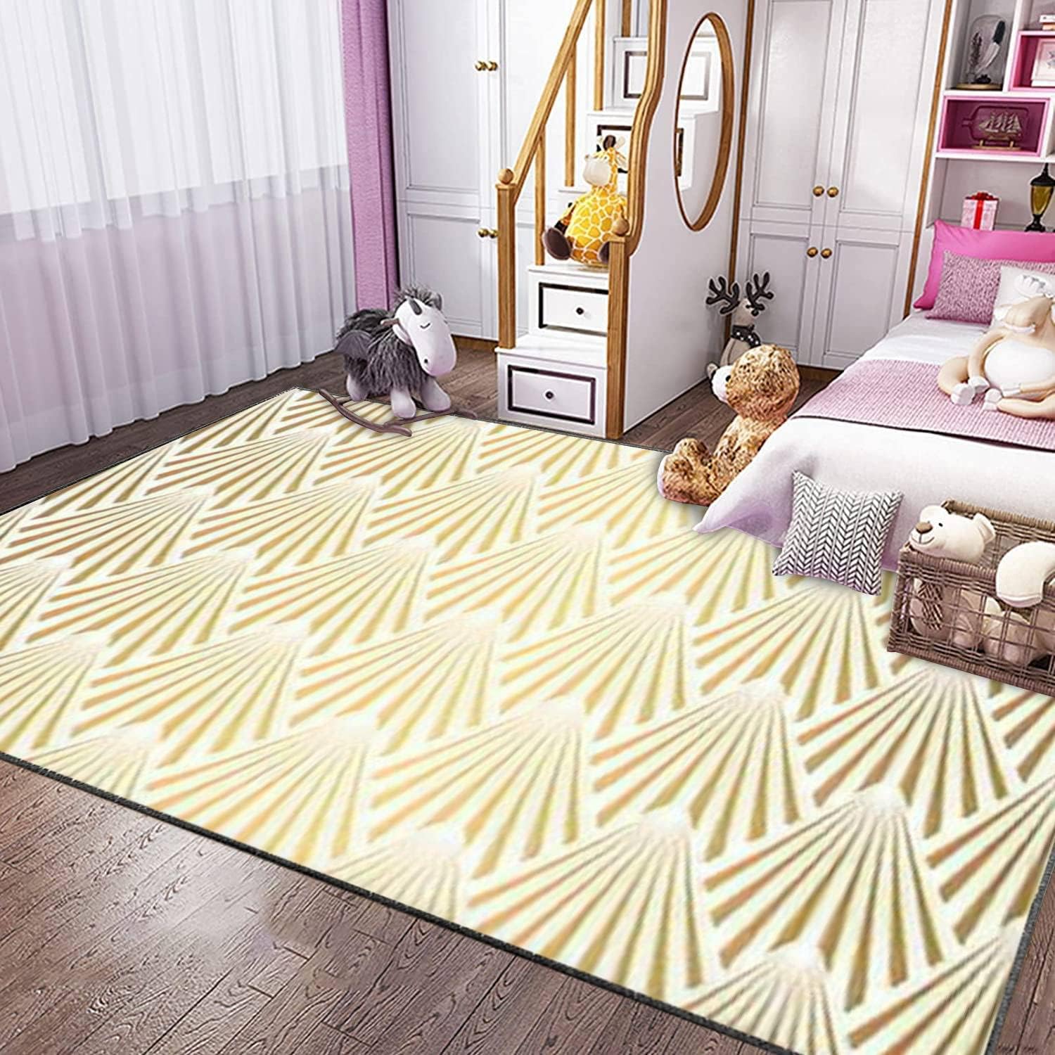 Modern 3D Seamless Area Rug with Gold Shells Design