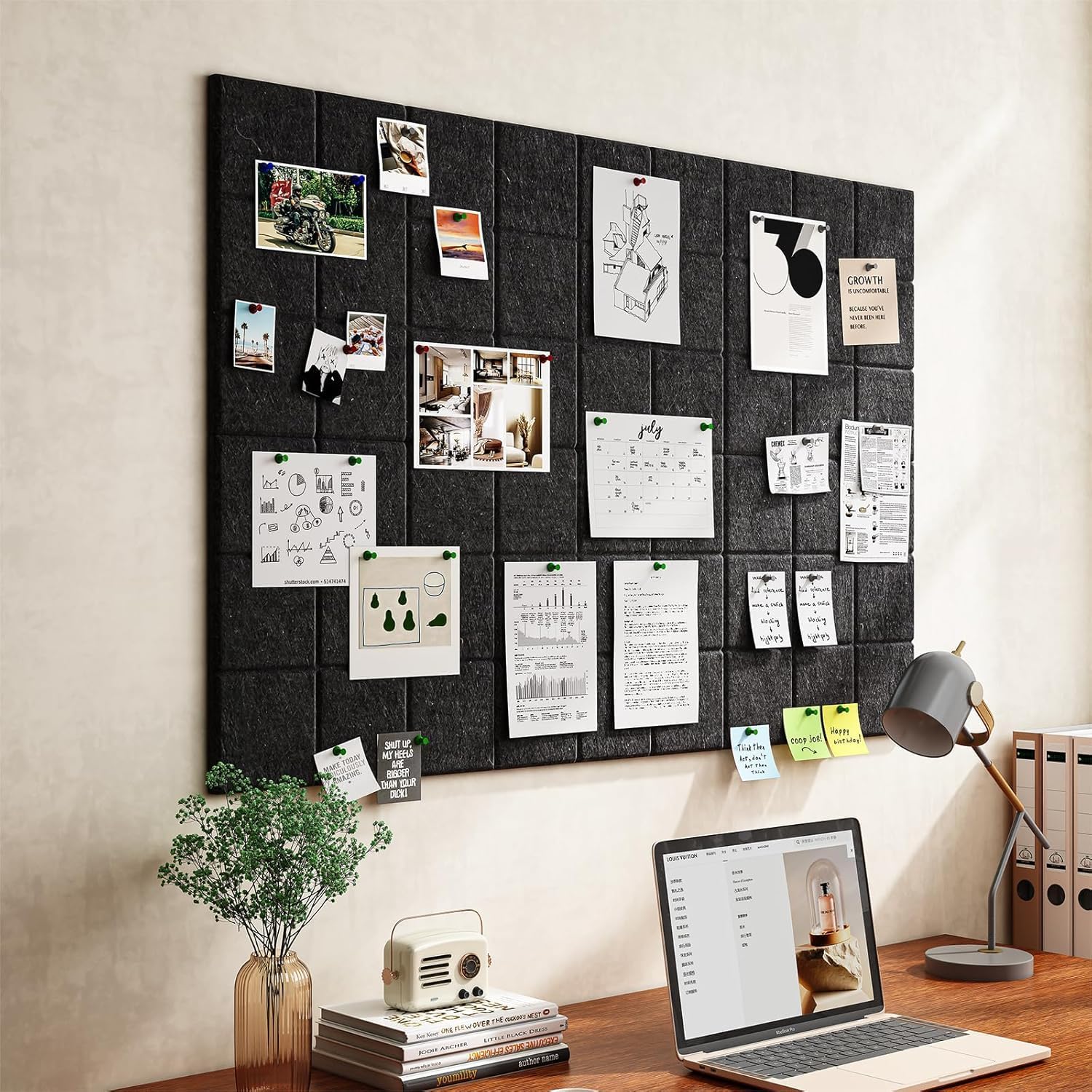 Yunihome Decorative Felt Bulletin Board Wall Tiles 6 Pack